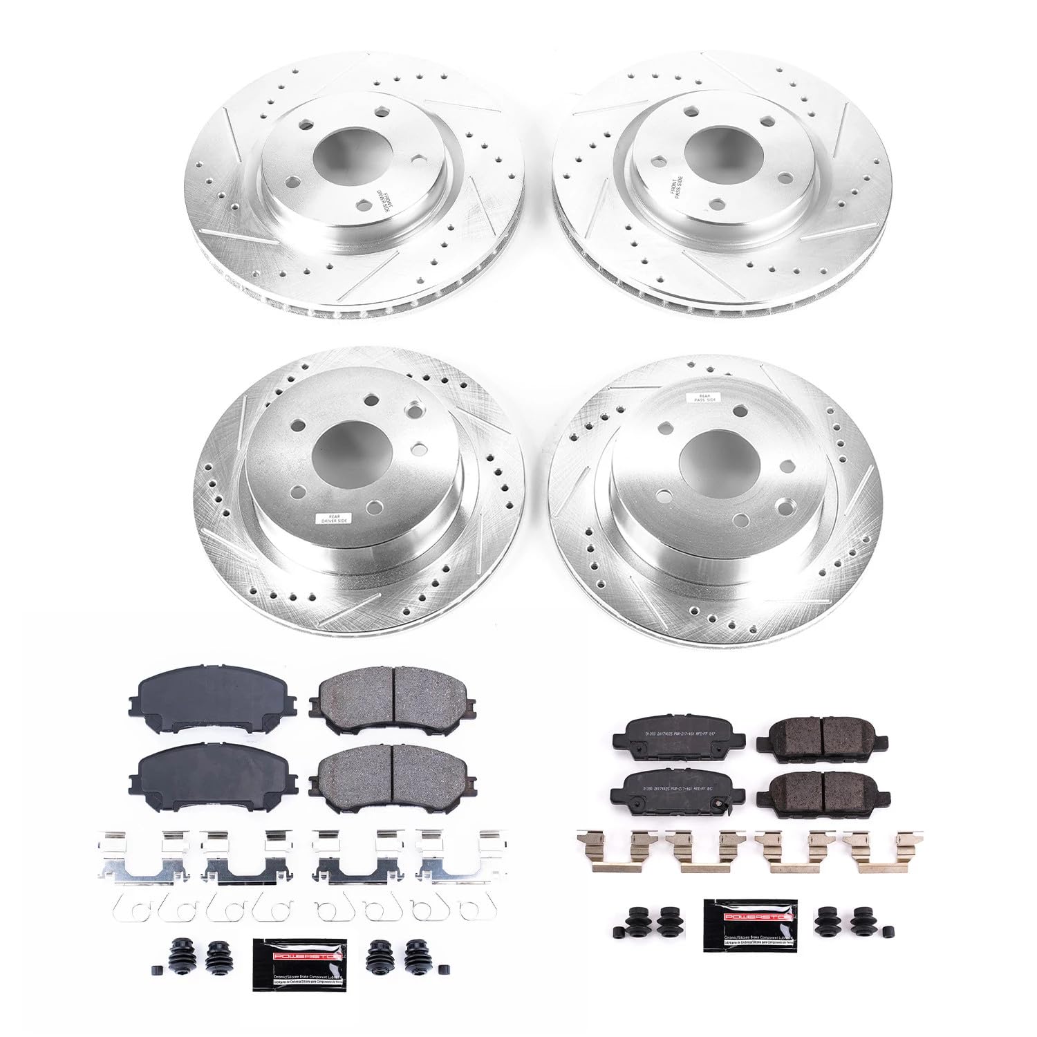 Power Stop K7035 Z23 Carbon Fiber Brake Pads Front and Rear with Drilled and Slotted Brake Rotors Brake Kit For Rogue | Rogue Sport [Application Specific]