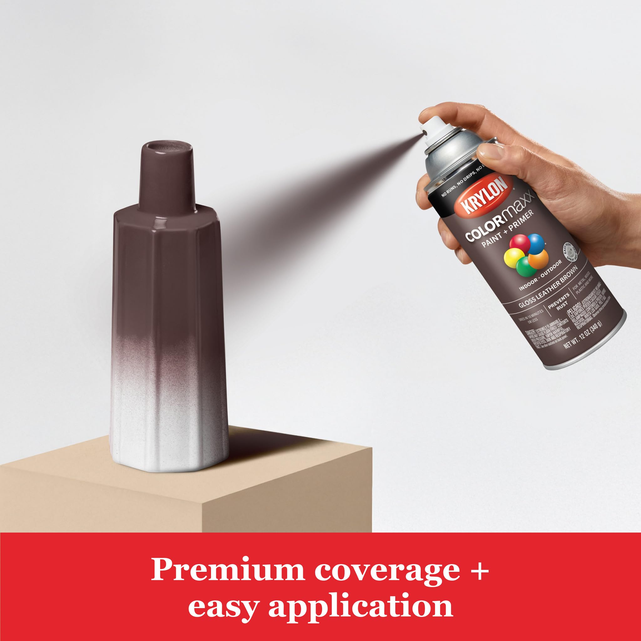 Krylon K05527007 Spray Paint and Primer COLORmaxx for Indoor/Outdoor Use, Gloss Leather Brown, 12 Ounce (Pack of 1)