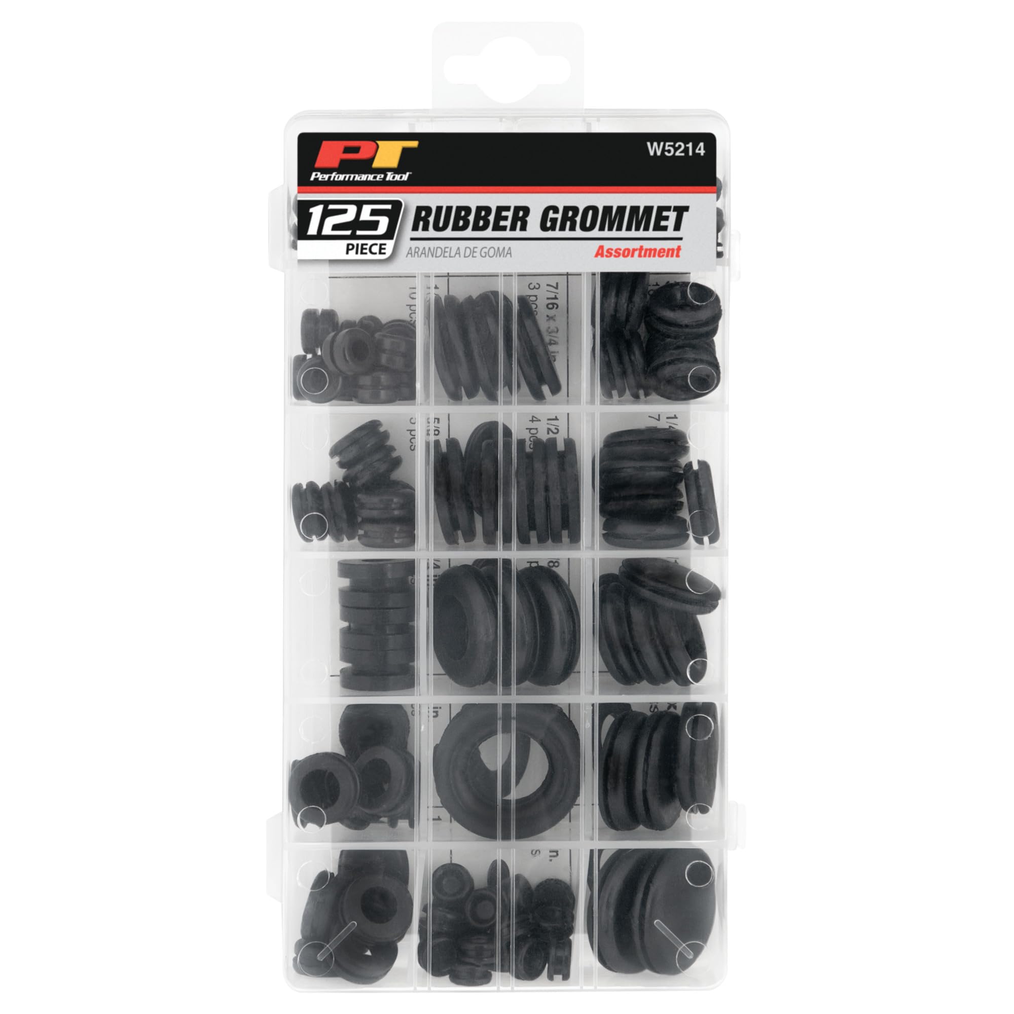 125pc Performance Tool W5214 Rubber Grommet Assortment in Organizer Case for Vehicle Maintenance and Repair in Auto Shops and Garages