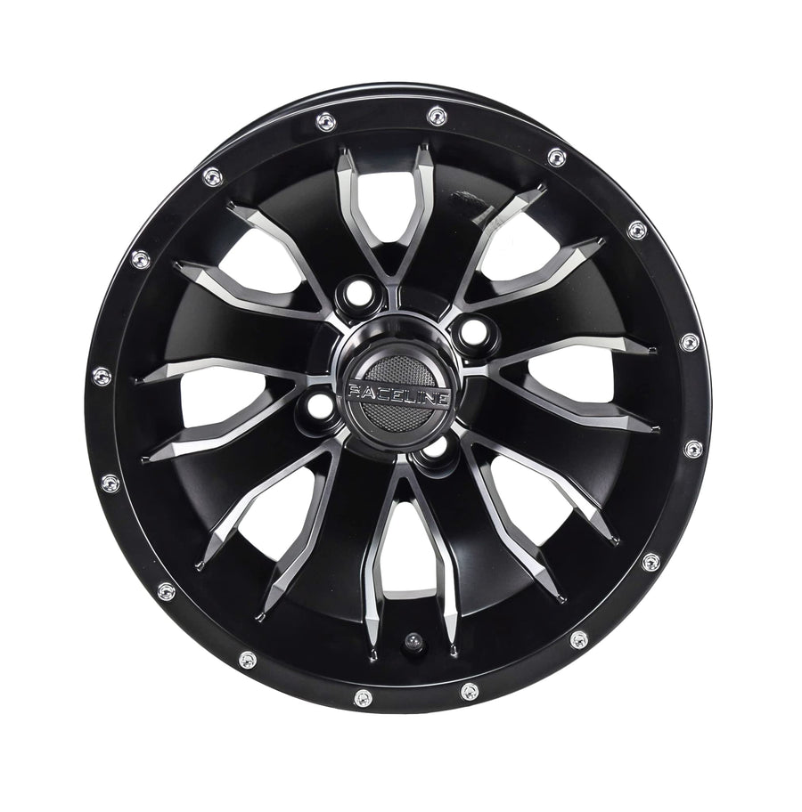 G77 Raceline Mamba Golf 12x7 4x4" -47mm Black/Machined Wheel Rim 12" Inch