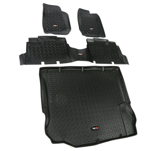 Floor Liner Set Rugged Ridge for Jeep Wrangler JKU | Front/Rear/Cargo, 4-Piece Set, Black | 12988.04 | Fits 2011-2018 Jeep Wrangler JKU 4-Door
