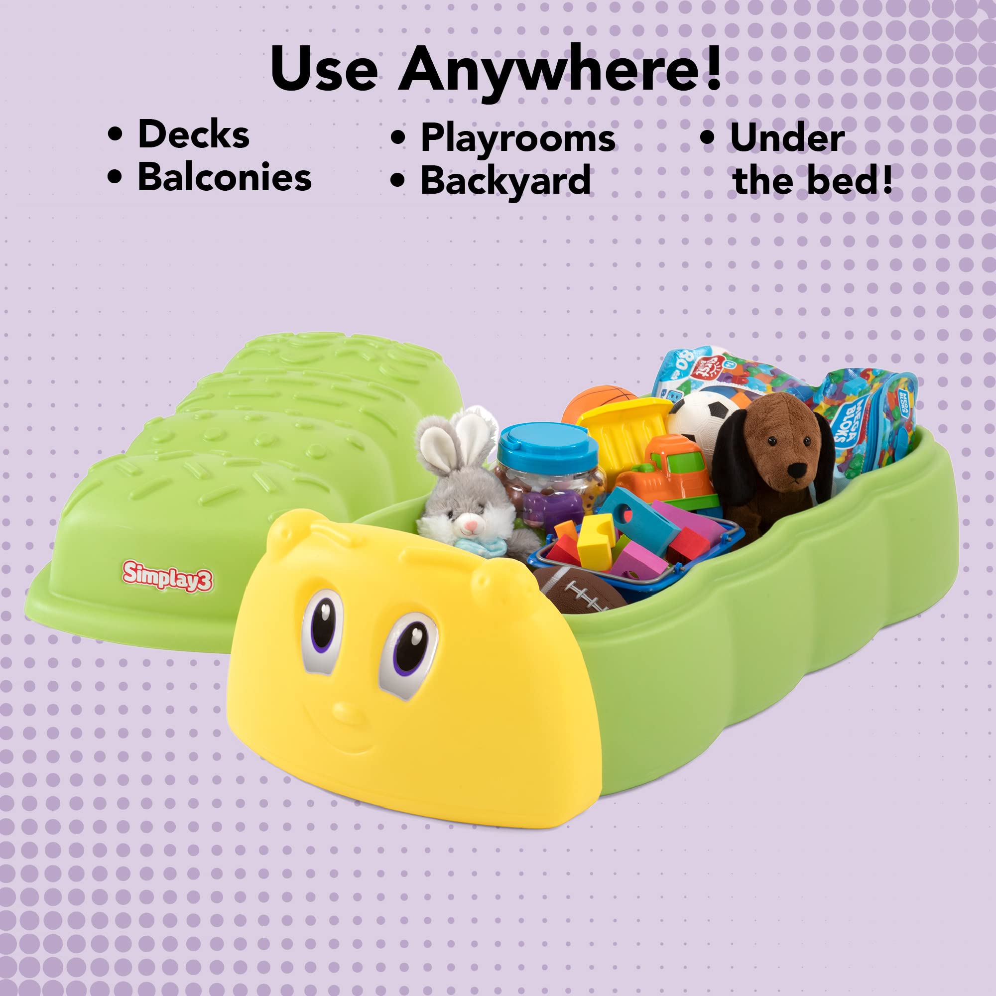Caterpillar Sandbox - Green Kids Plastic Sandbox with Lid for Outdoor Play and Indoor Sensory Play