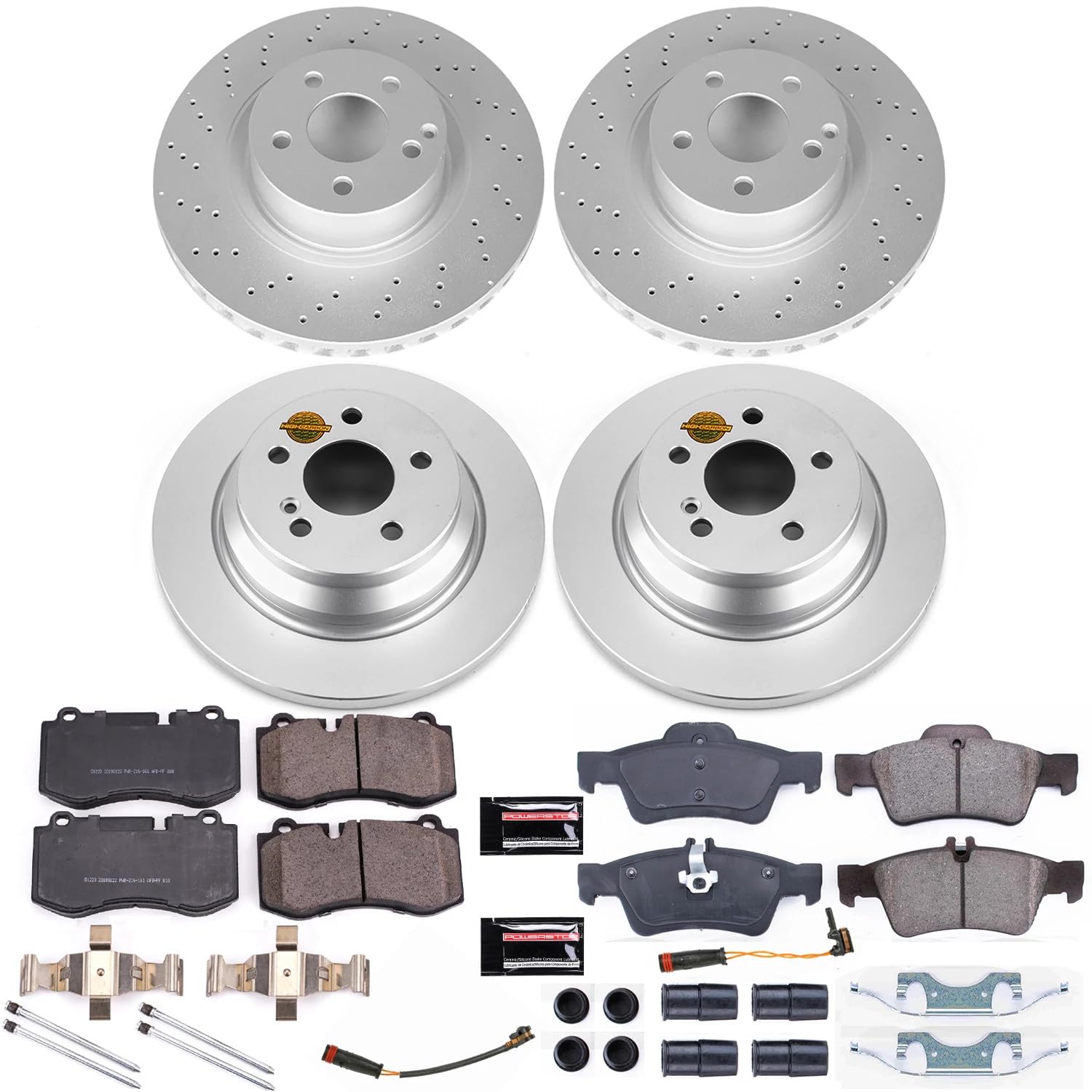 Brake Kit PowerStop For CL550 2007-2008, S400 2010-2013, S550 2007-2011 [Model Specific] - Front and Rear Coated Disc Rotors and Ceramic Brake Pads Replacement, CRK6758