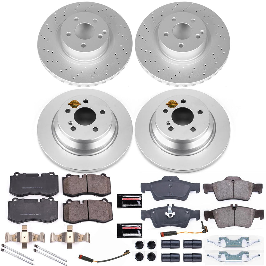 Brake Kit PowerStop For CL550 2007-2008, S400 2010-2013, S550 2007-2011 [Model Specific] - Front and Rear Coated Disc Rotors and Ceramic Brake Pads Replacement, CRK6758