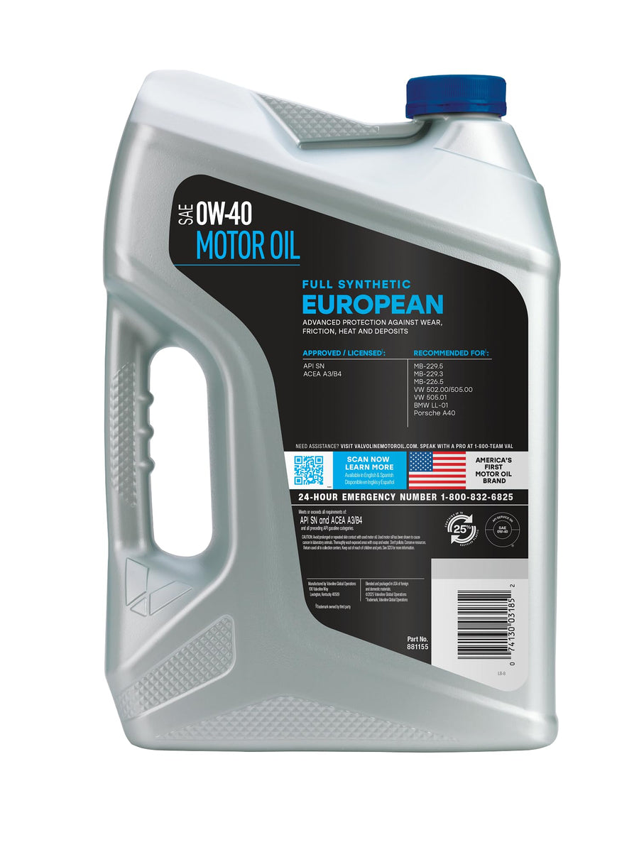 European Vehicle Valvoline Full Synthetic 0W-40 Motor Oil 5 Quart