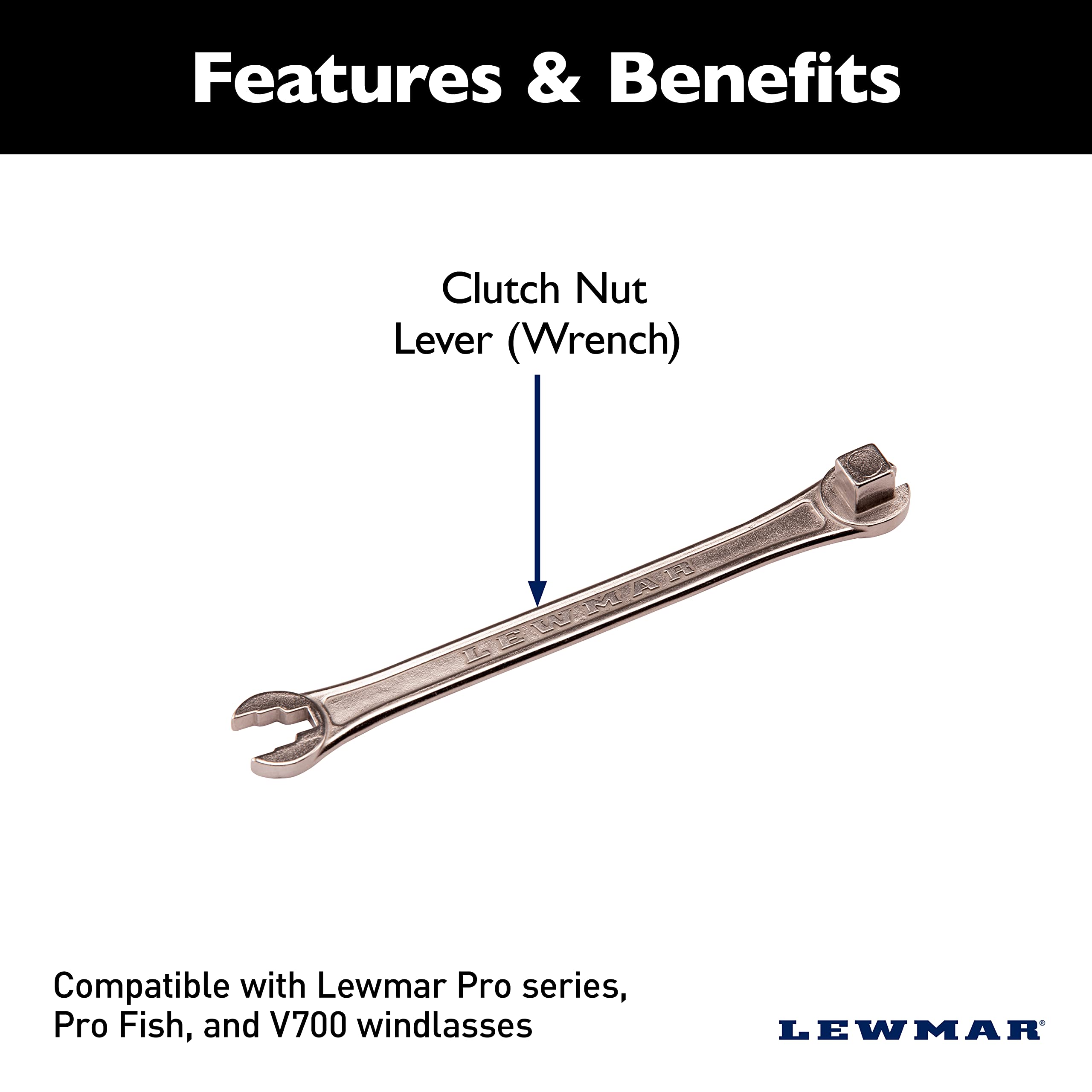 Lewmar Clutch Nut Lever Kit (Handle/Wrench) for Installation/Tensioning of Windlass Free Fall Mechanism, Compatible with V700/Pro-Series Fish - 2020200904