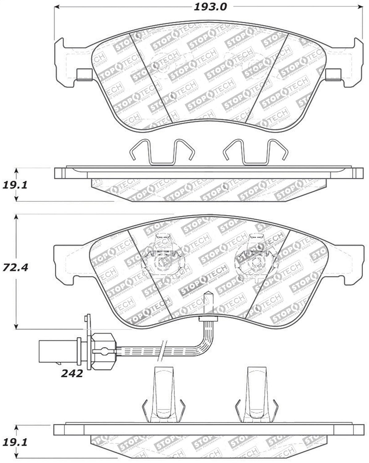 Front StopTech 308.10240 Brake Pads with Shims; Street