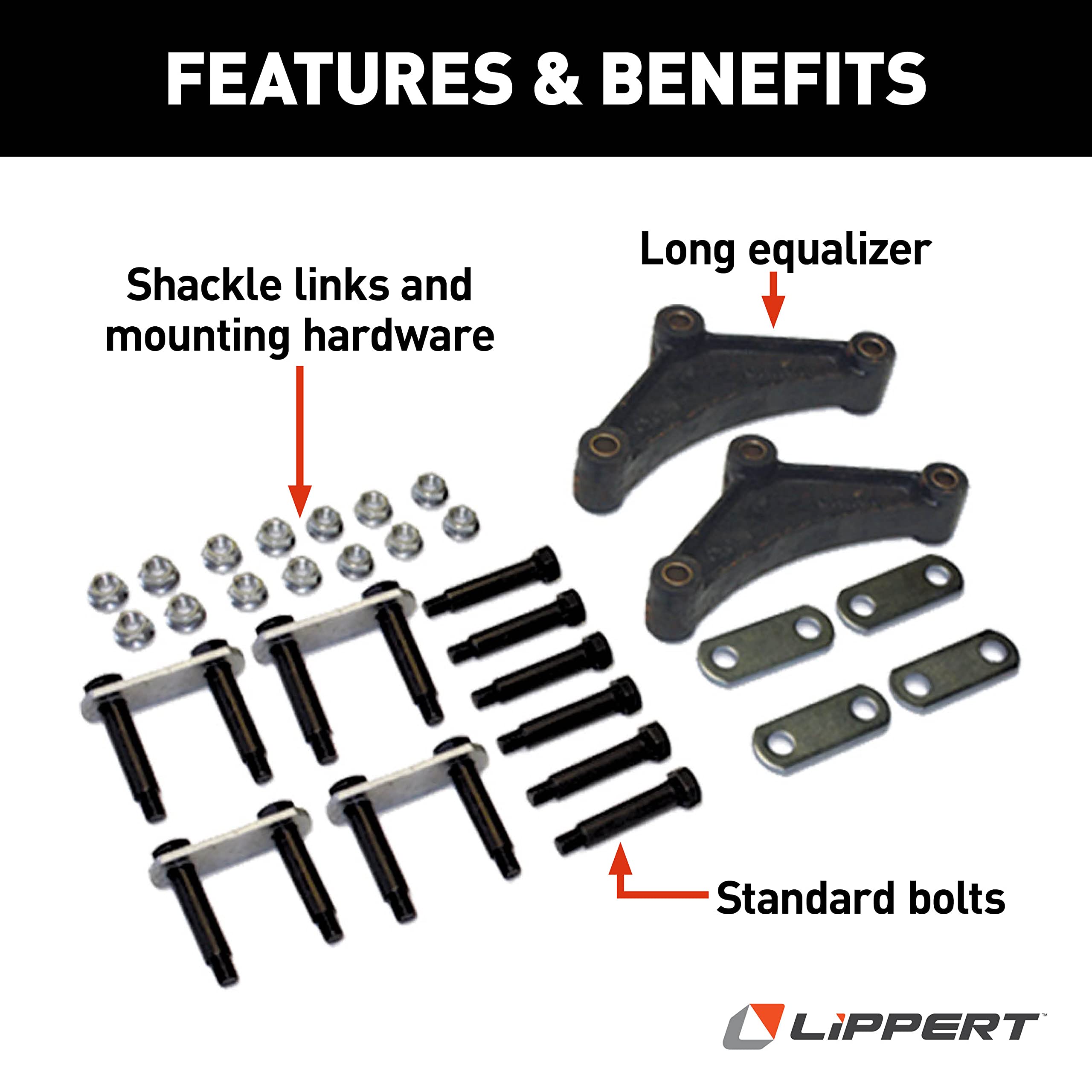 Tandem Axle Lippert Replacement Attaching Parts (AP) Kit with Long Equalizer and Standard Bolts for RV Trailer Suspensions - 121099