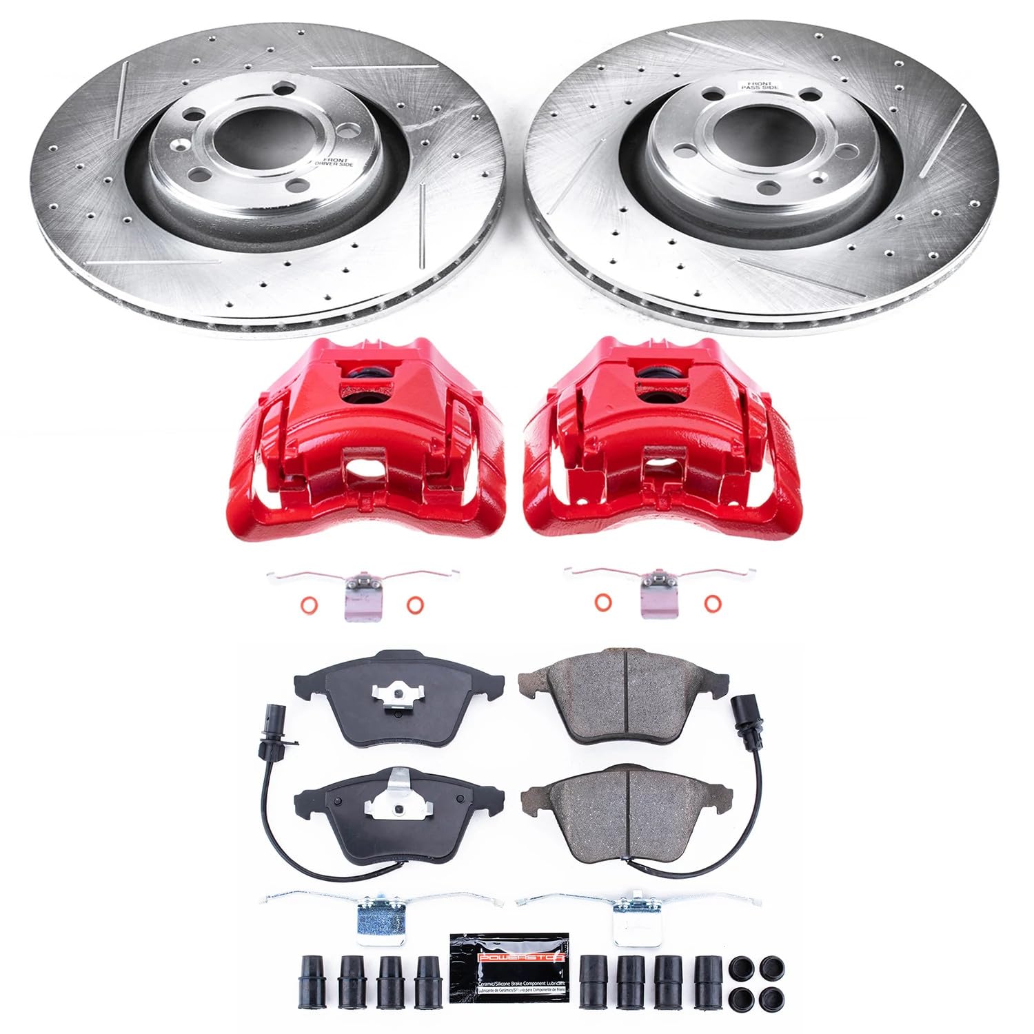 Power Stop Z23 Evolution KC2993 Front Brake Kit-Drilled/Slotted Rotors, Carbon Ceramic Brake Pads & Calipers For Audi A6 2006-2011, Audi A6 Quattro 2005-2008 [Model Specific]