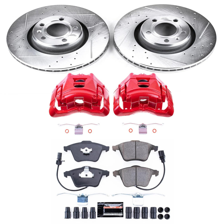 Power Stop Z23 Evolution KC2993 Front Brake Kit-Drilled/Slotted Rotors, Carbon Ceramic Brake Pads & Calipers For Audi A6 2006-2011, Audi A6 Quattro 2005-2008 [Model Specific]