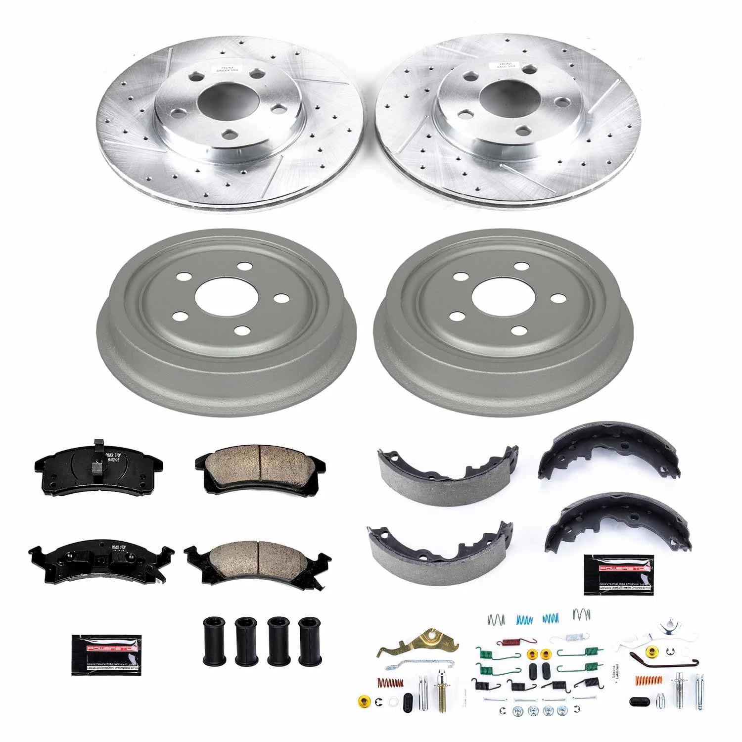 Power Stop K15083DK Z23 Daily Driver Carbon-Fiber Ceramic Brake Pads and Drilled and Slotted Rotors Kit Front and Rear For Chevrolet Cavalier, Pontiac Grand Am, Pontiac Sunfire [Model Specific]