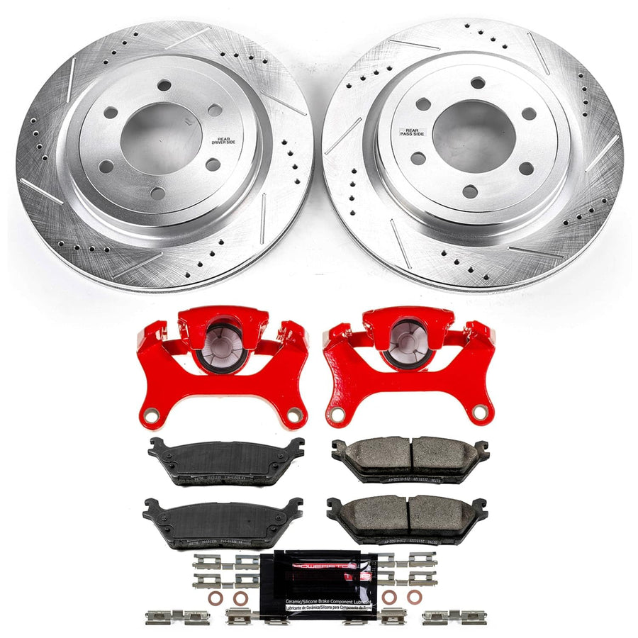 Rear Z23 Brake Pads and Rotors POWERSTOP Brake Kit with Red Powder Coated Calipers For Ford F-150 2018-2020 [Vehicle Specific]