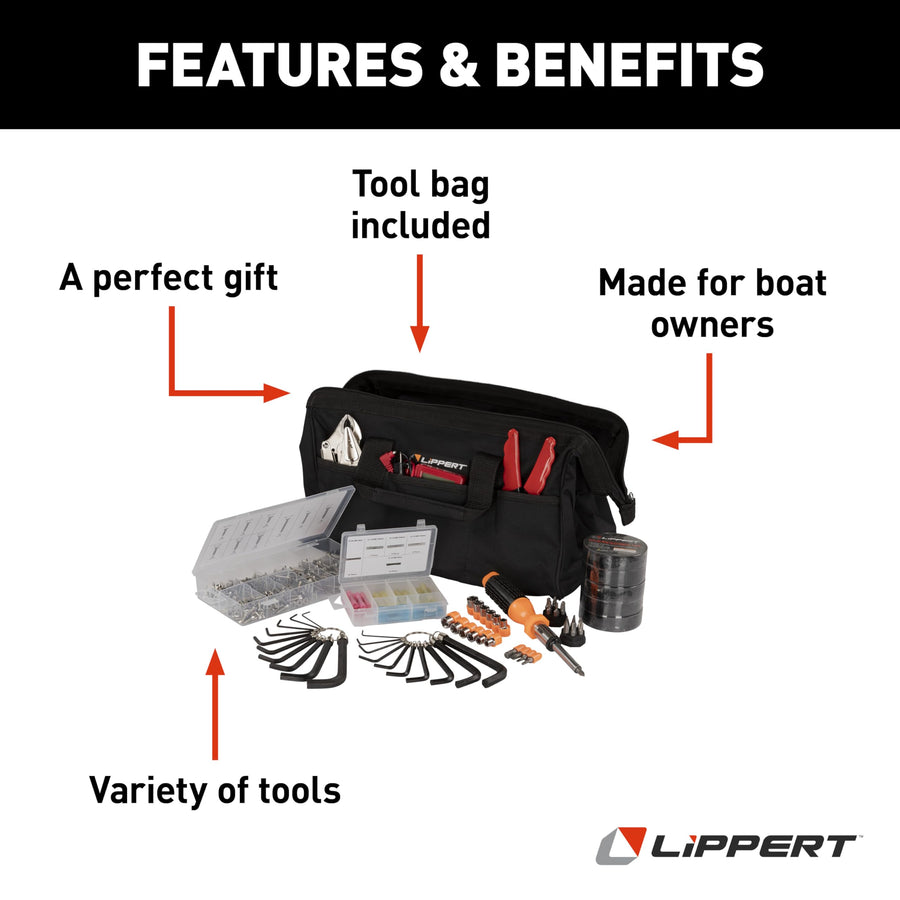Boat Tool Kit Lippert, 435 Piece Tool Set for Boat Repairs, Included Carrying Case, 15 Different Items, Comprehensive Marine Maintenance Bundle - 2023035865