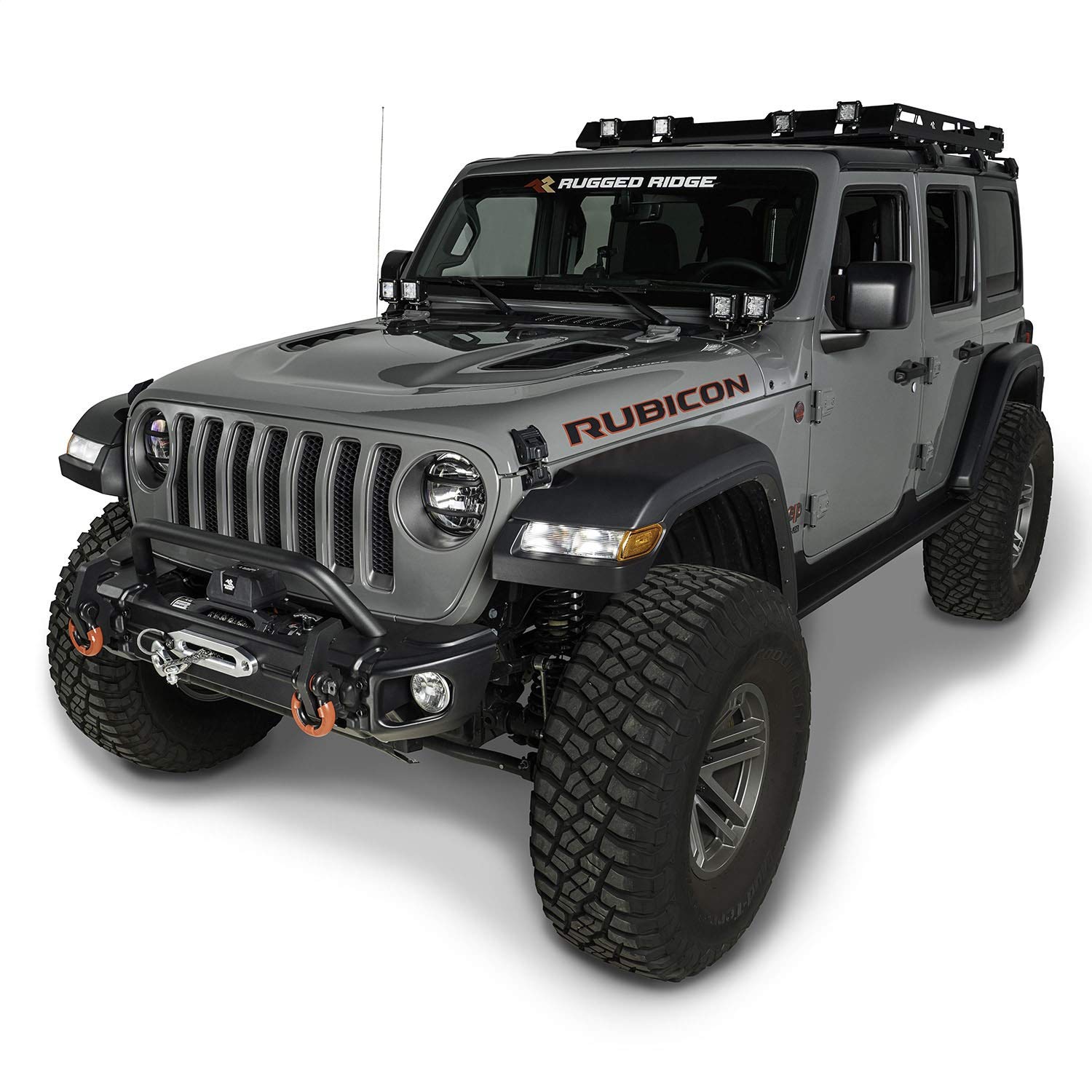 Arcus Rugged Ridge Bumper, Front for Jeep Wrangler/Gladiator | Stubby w/Tubular Overrider, Steel, Black | 11549.05 | Fits 2018-2025 Jeep Wrangler JL; 2020-2025 Jeep Gladiator JT