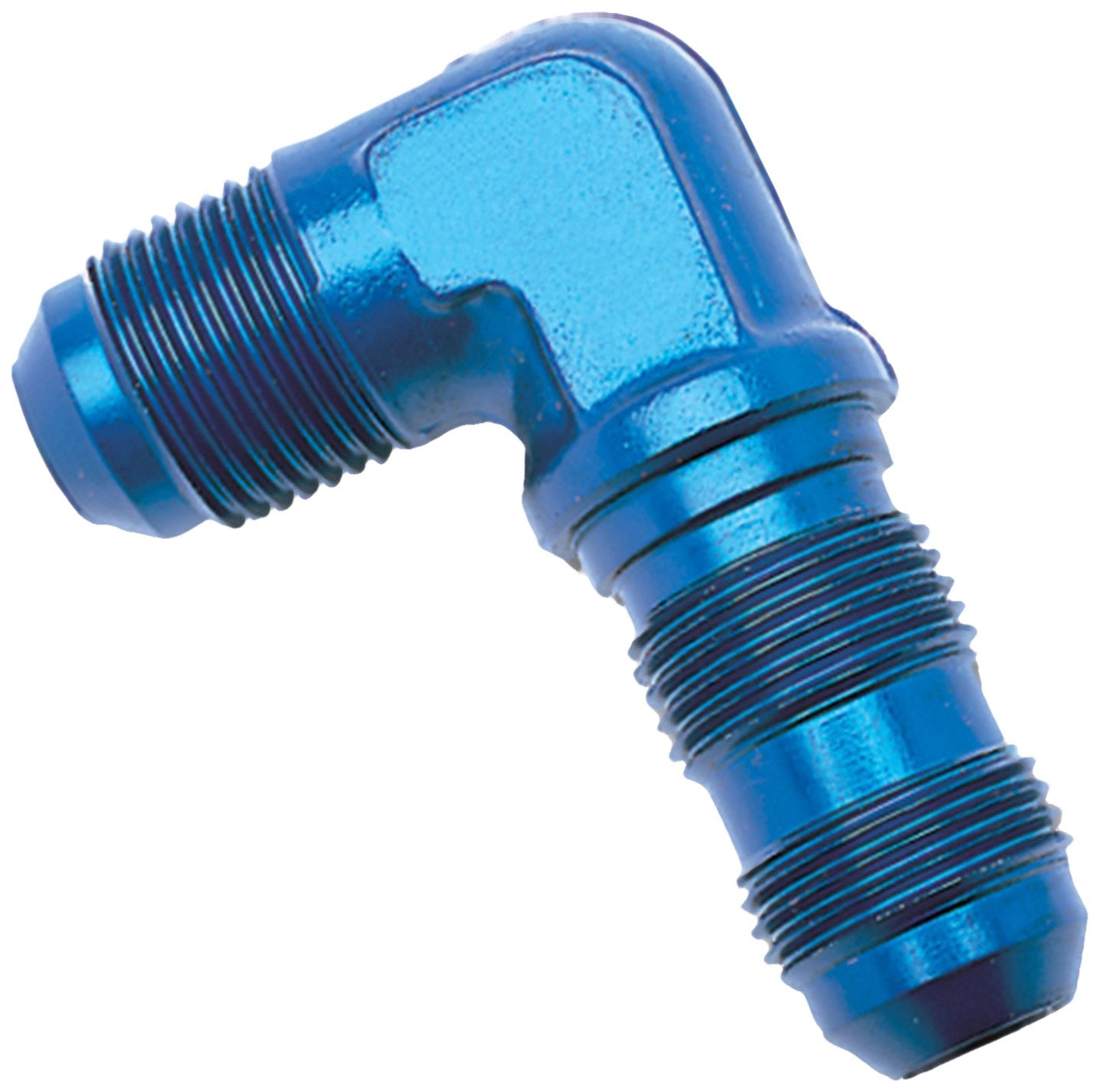 Edelbrock/Russell 90-Degree Blue Anodized Aluminum -4AN Flare BulkHead Adapter Fitting
