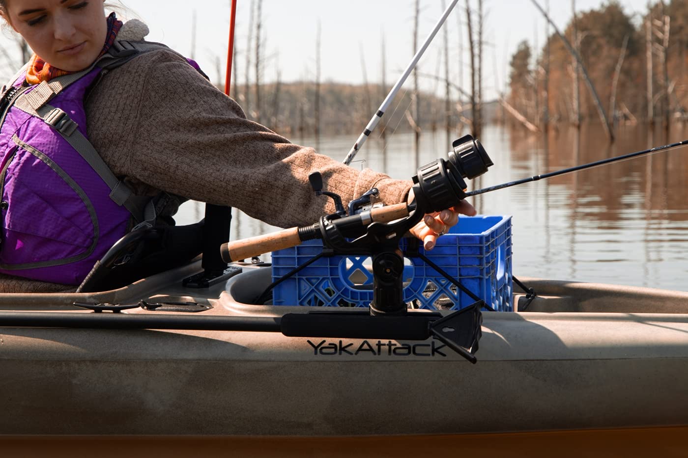 YakAttack Rod Holder Omega | Track Mount Fishing Rod Holder for Kayak & Boat | Compatible with Spinning, Casting, Fly Reels | LockNLoad System | Adjustable & Secure | Kayak Track Mount Accessories