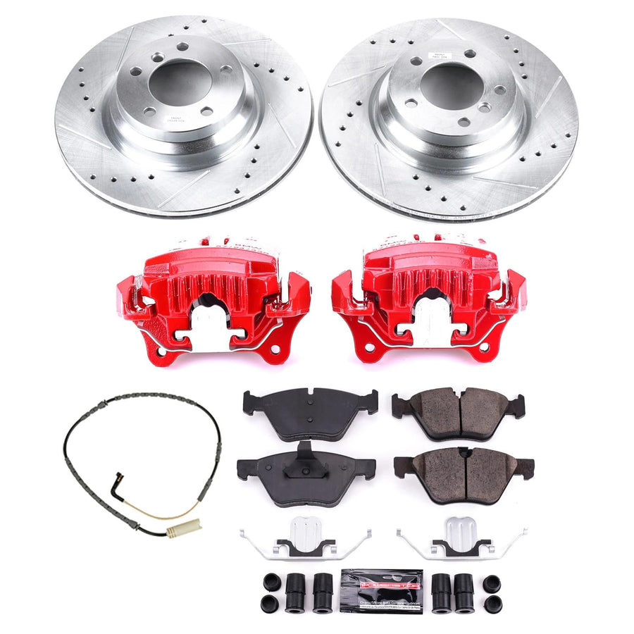 Power Stop Z23 KC5767 Evolution Sport Front Caliper Brake Kit-Drilled/Slotted Rotors, Carbon Ceramic Brake Pads, Calipers For BMW 330xi 2006 [Model Specific]