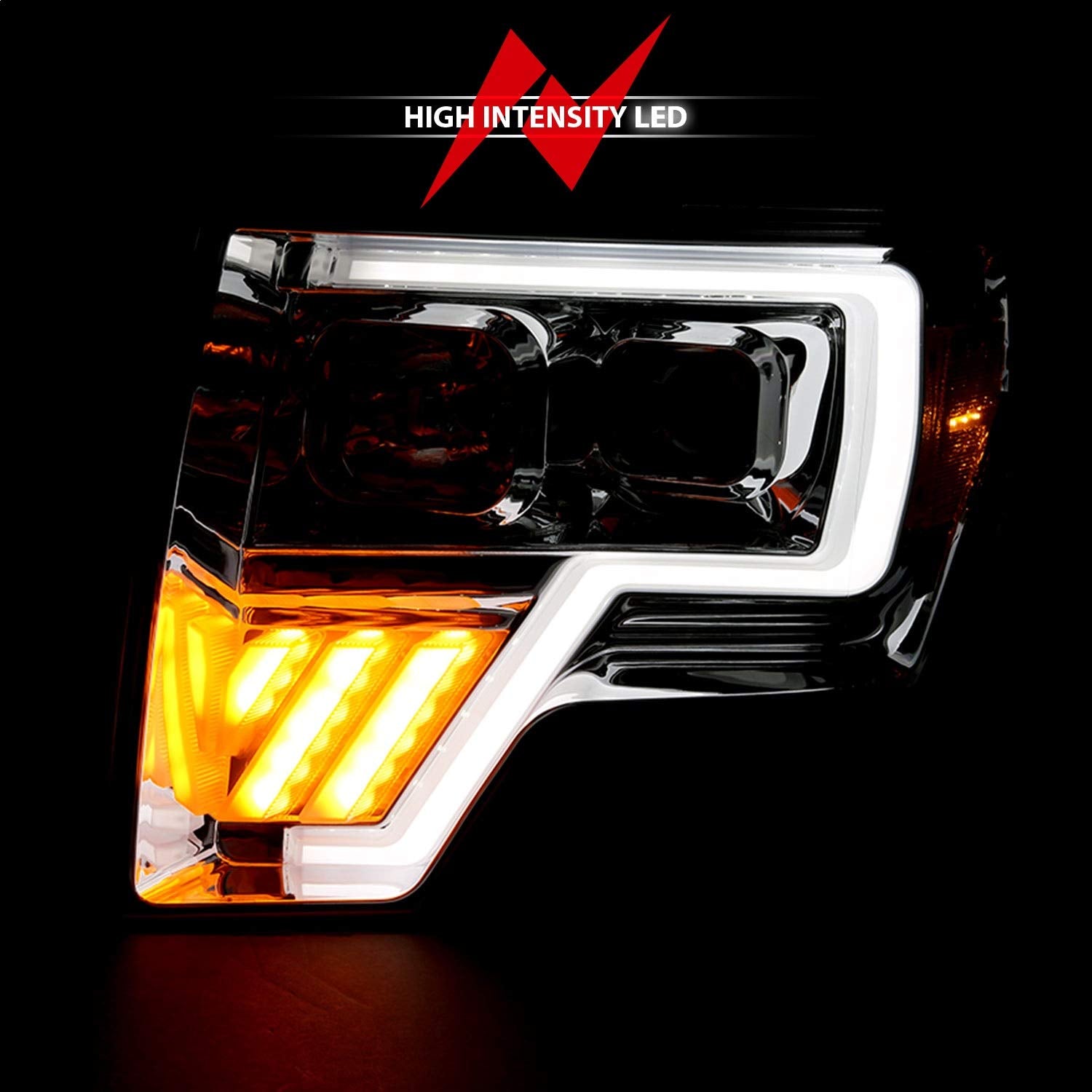 FORD F150 PROJECTOR PLANK STYLE HEADLIGHTS CHROME W/LED SIGNAL 09-14 (FOR HALOGEN MODEL)