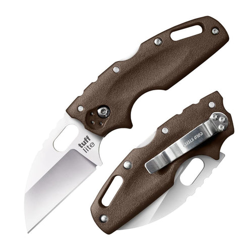 Tuff Lite COLD STEEL 2.5" AUS8A Sheepsfoot Razor-Sharp Plain Blade 3.5" Griv-Ex FDE Handle Pocket Folding Knife, Blister Pack