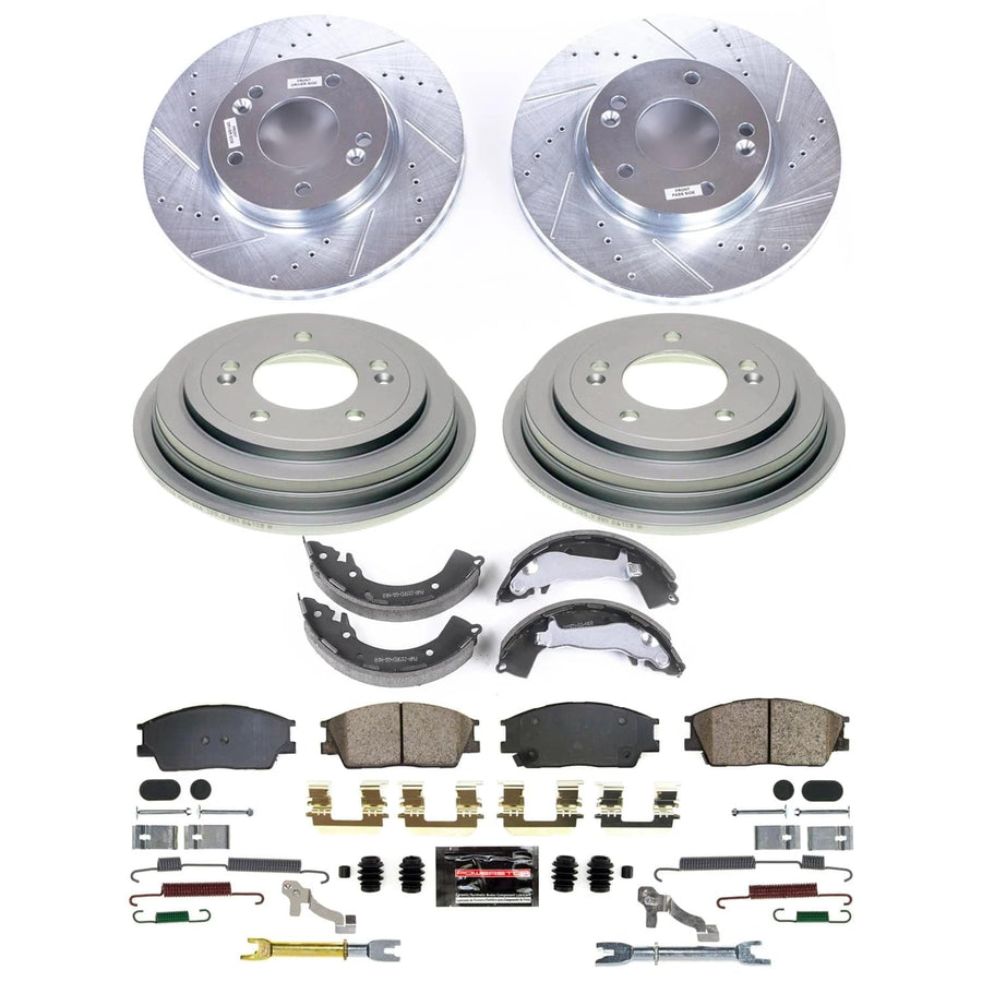 POWERSTOP Z23 Carbon-Fiber Ceramic Brake Pads and Rear Front Drilled Slotted Rotors Brake Kit with Brake Shoes and Drums For Hyundai Venue 2020-2022 [Vehicle Specific]