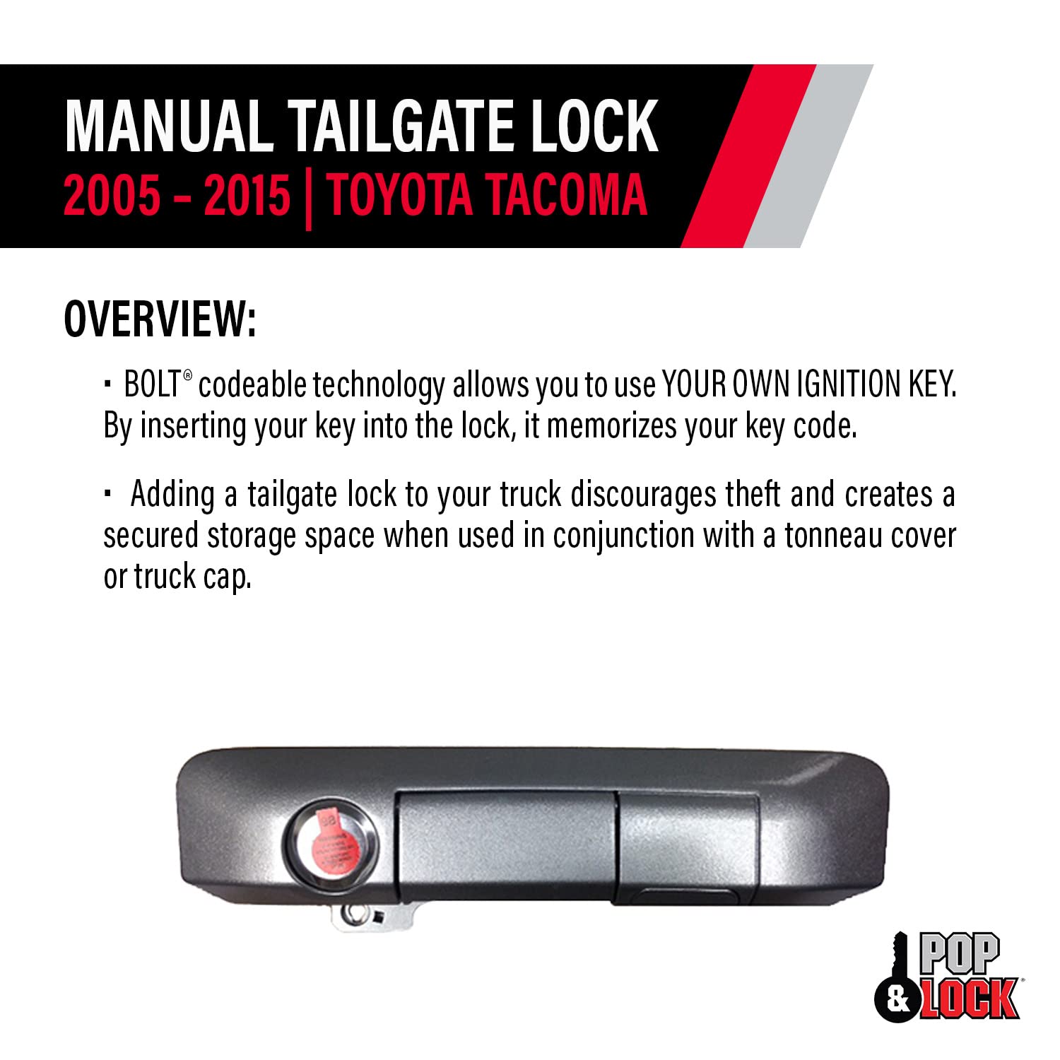 Pop & Lock Manual Tailgate Lock PL5408 Silver Sky Metallic Codeable with Bolt for Toyota Tacoma