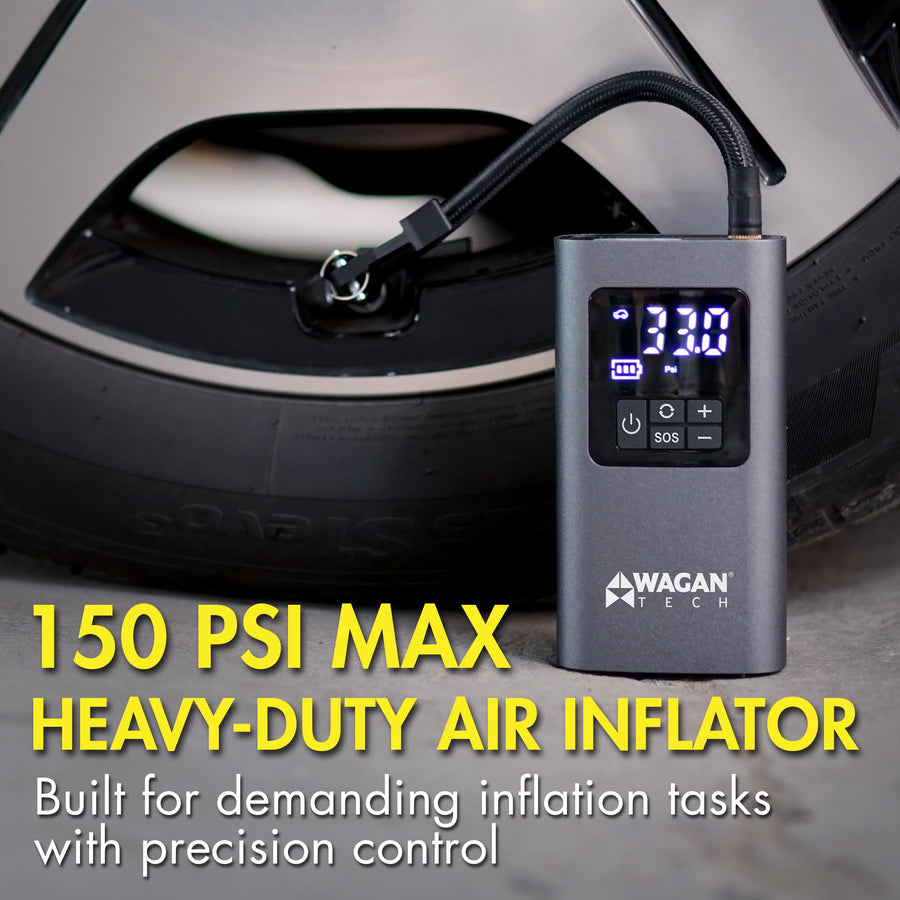 Wagan Cordless EL7317 Air Tire Inflator, 150PSI Portable Air Pump with Auto Shut-Off LED Light Handheld Air Compressor for Car, Bicycle, Motorcycle, Ball