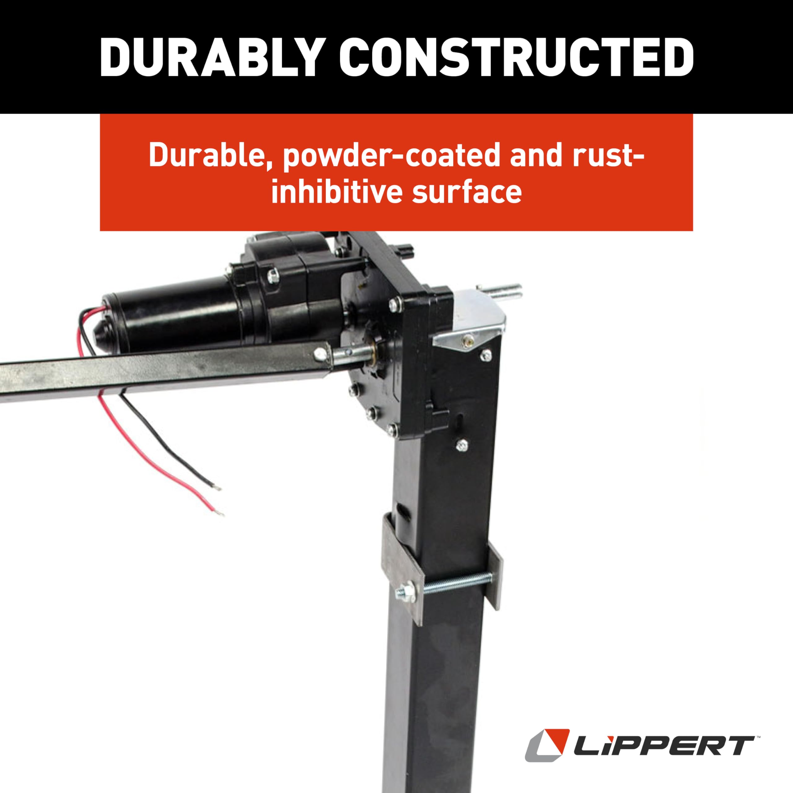 Lippert Universal-Mount Replacement Power 5th Wheel Landing Gear Kit - 6,000-Pound Capacity, 21" Stroke, Includes Legs, Foot Pads, Pins, Gears, Motors, Switch, Mounting Brackets, Crank Handle - 333964