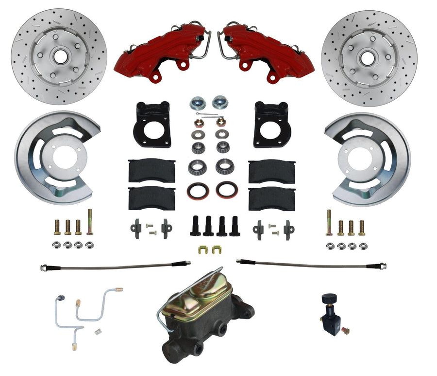 1964-1966 Ford Mustang Front Manual Disc Brake Conversion Kit with MaxGrip XDS Rotors and Red Calipers