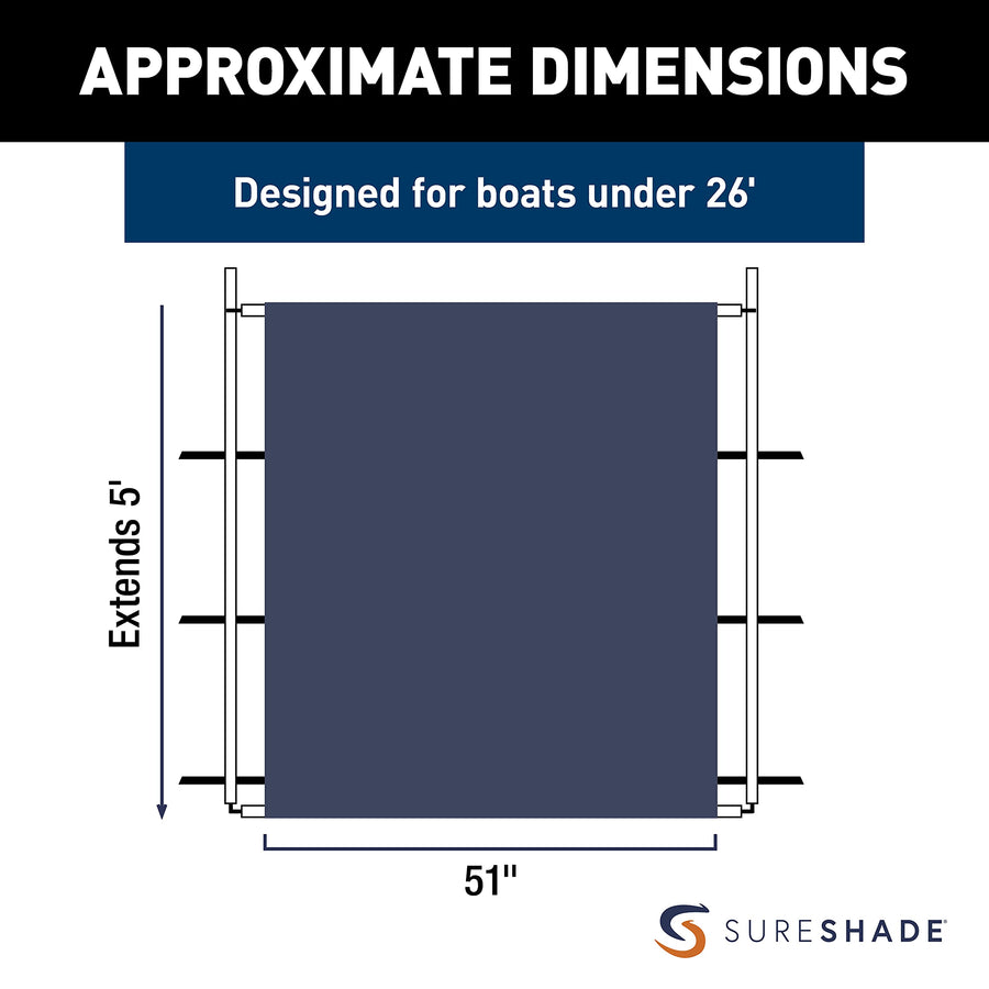PTX Power Shade SureShade - 51" Wide (Navy) - Easy Installation on T-Top or Hardtop Boats - 600D Marine Canvas, Stainless Steel Frame - 12V DC Motors - Anti-Racking and Auto Shut-Off - PTXSS51NV