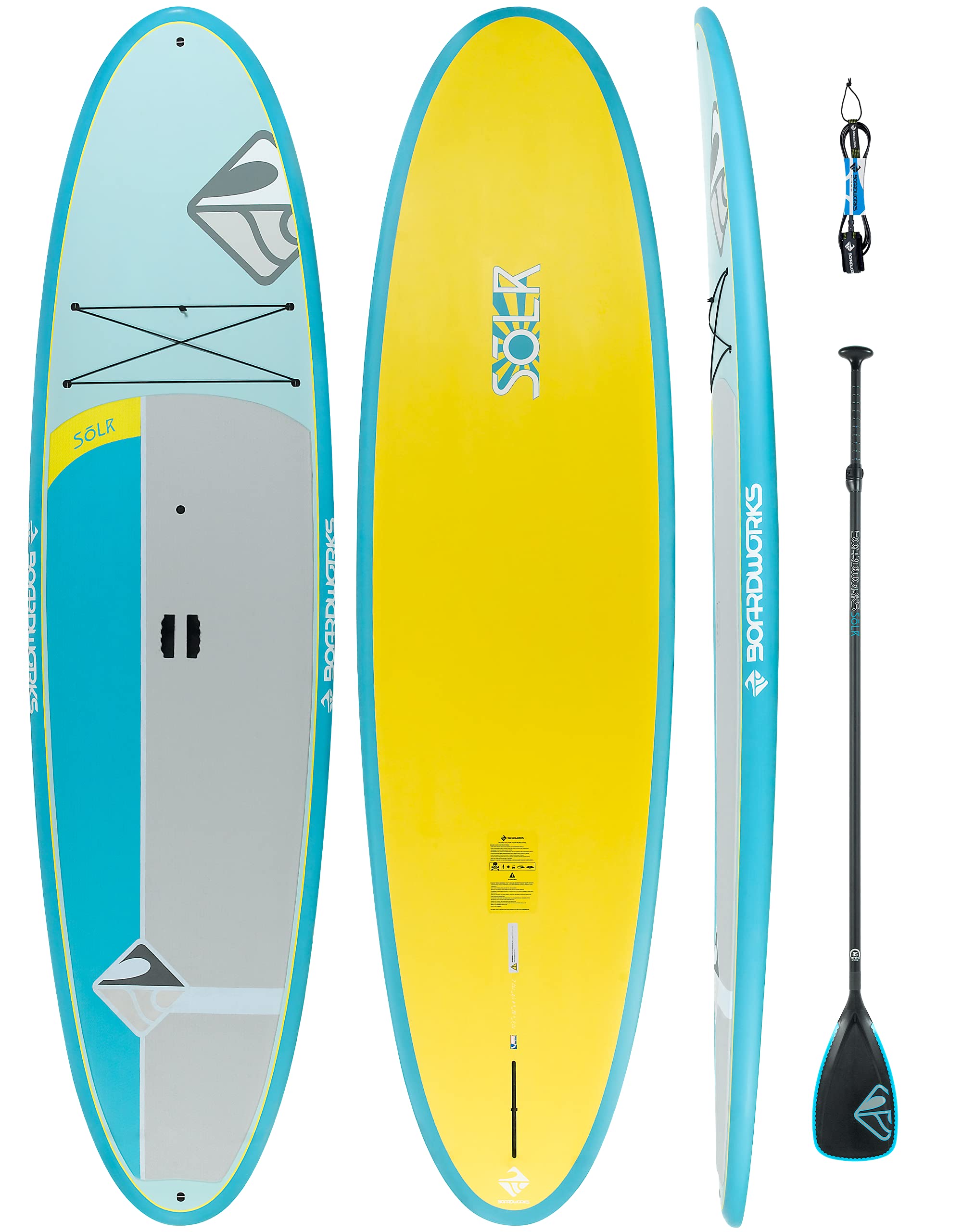 Sōlr Boardworks | Stand Up Recreational Paddleboard | X-Shot Epoxy Hardboard with Paddle | 10' 6" | Blue/Yellow/Grey, 4440720527