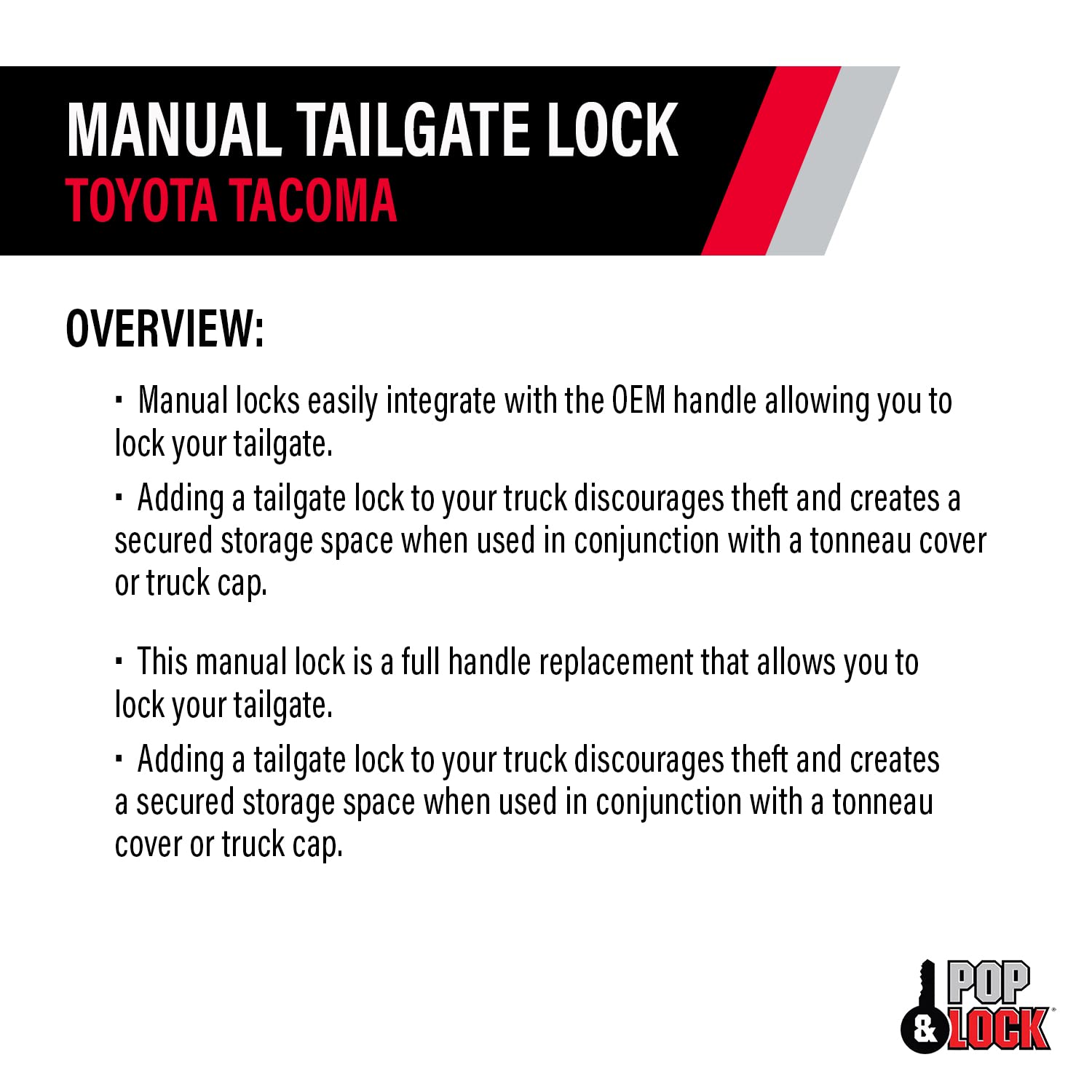 Pop & Lock PL5502 Manual Tailgate Lock for Toyota Tacoma Speedway Blue (Standard Lock)