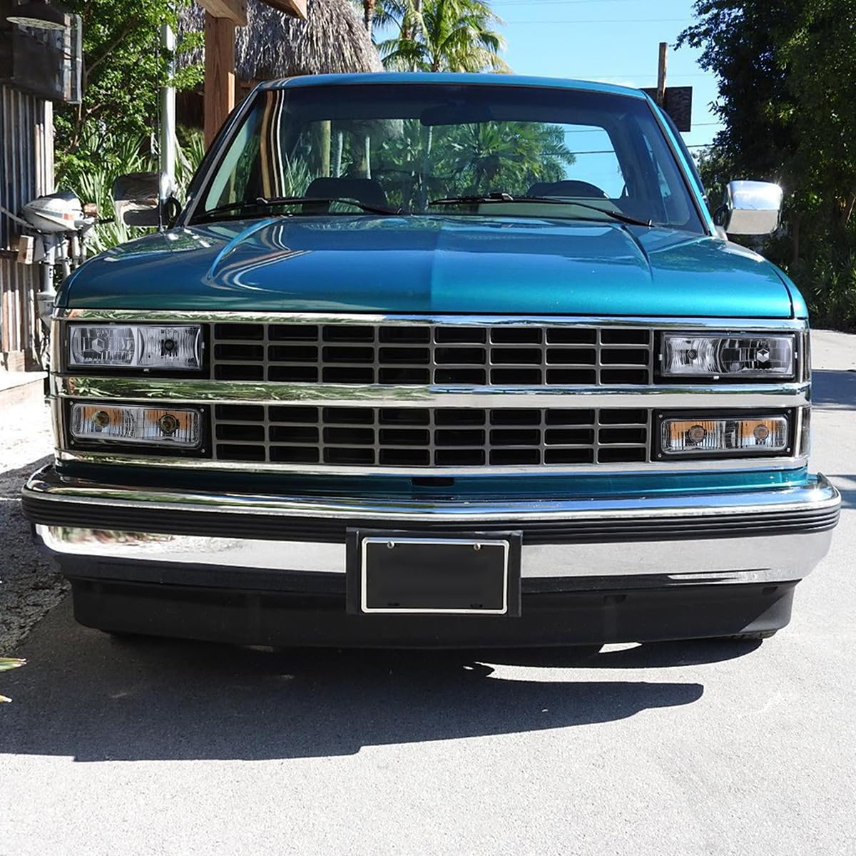 Chrome Headlights + Bumper Lights + Corner Lights SPEC-D TUNING Compatible with 1988-1993 Chevy C10 Pickup C/K 1500 2500 3500 Silverado Sierra, Left + Right Pair Headlamps Assembly