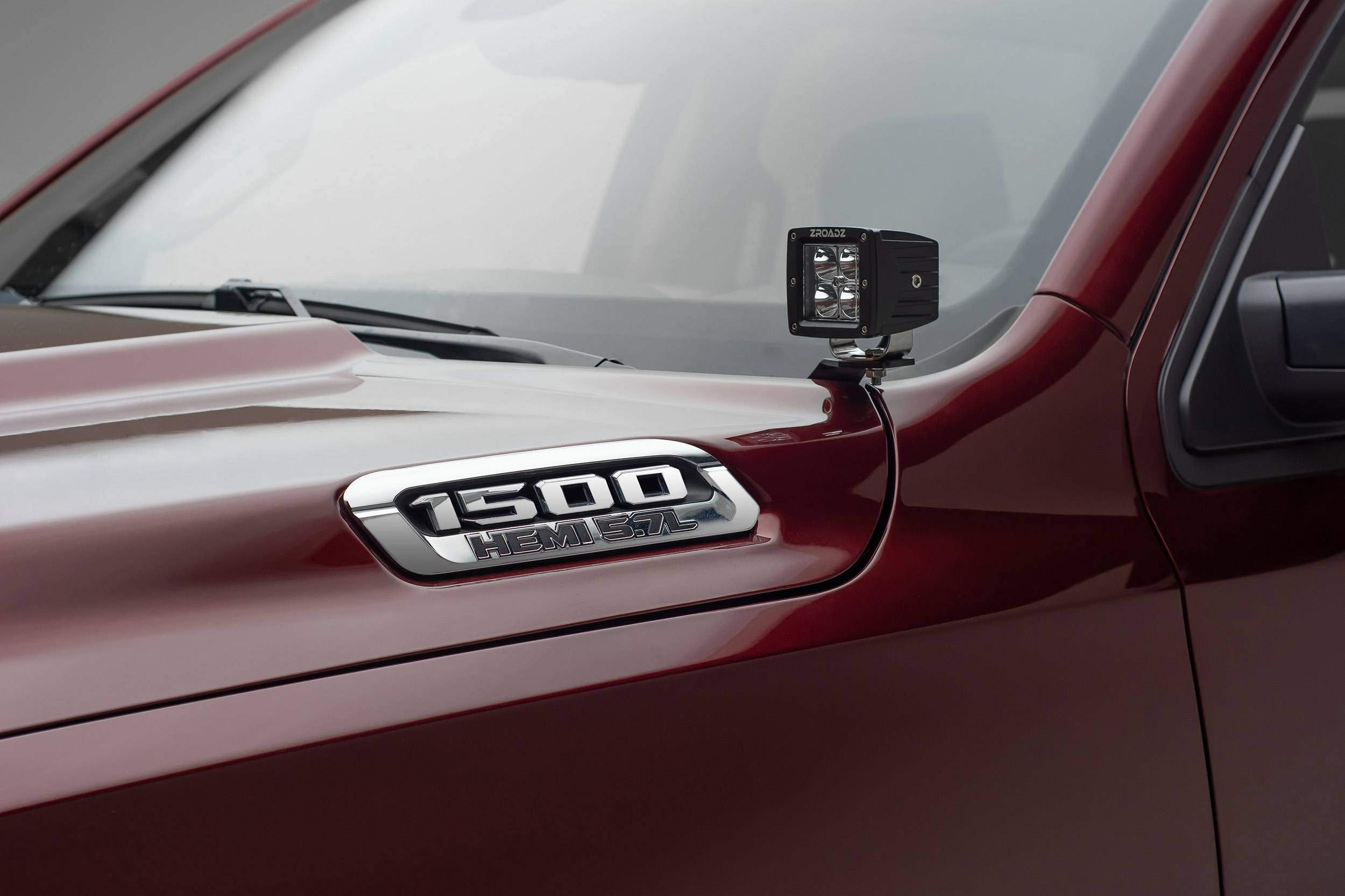 ZROADZ Hood Hinge Ditch LED Mounting Bracket - Compatible w/ 2019-2022 Ram Rebel - to Mount (2) 3 Inch LED Pod Lights - Mild Steel Gloss Black - Easy Bolt-On Installation - PN #Z364721
