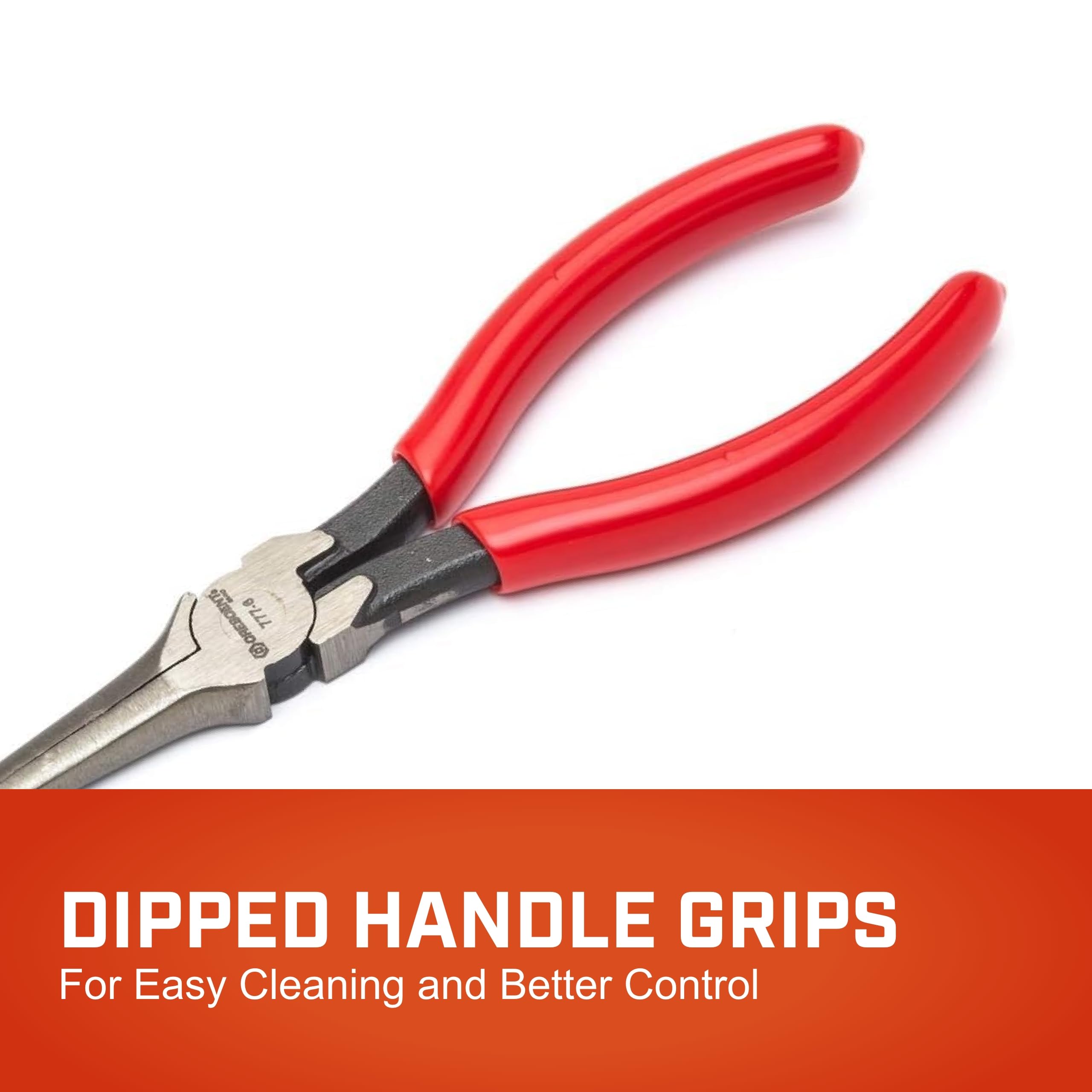 7" Long Crescent Needle Nose Pliers - Designed for Wire Bending, Gripping & Twisting - Long Reach Pliers with Dipped Handle Grips - Electrician Tool - 7777CVN