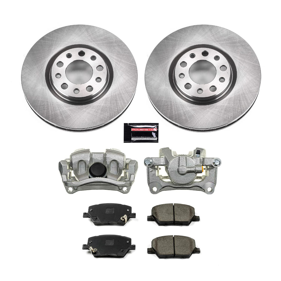 Power Stop KCOE7299 Front Stock Replacement Brake Pad and Rotor Kit with Calipers For Fiat 500X 2016-2018, Jeep Renegade 2015-2018 [Model Specific]