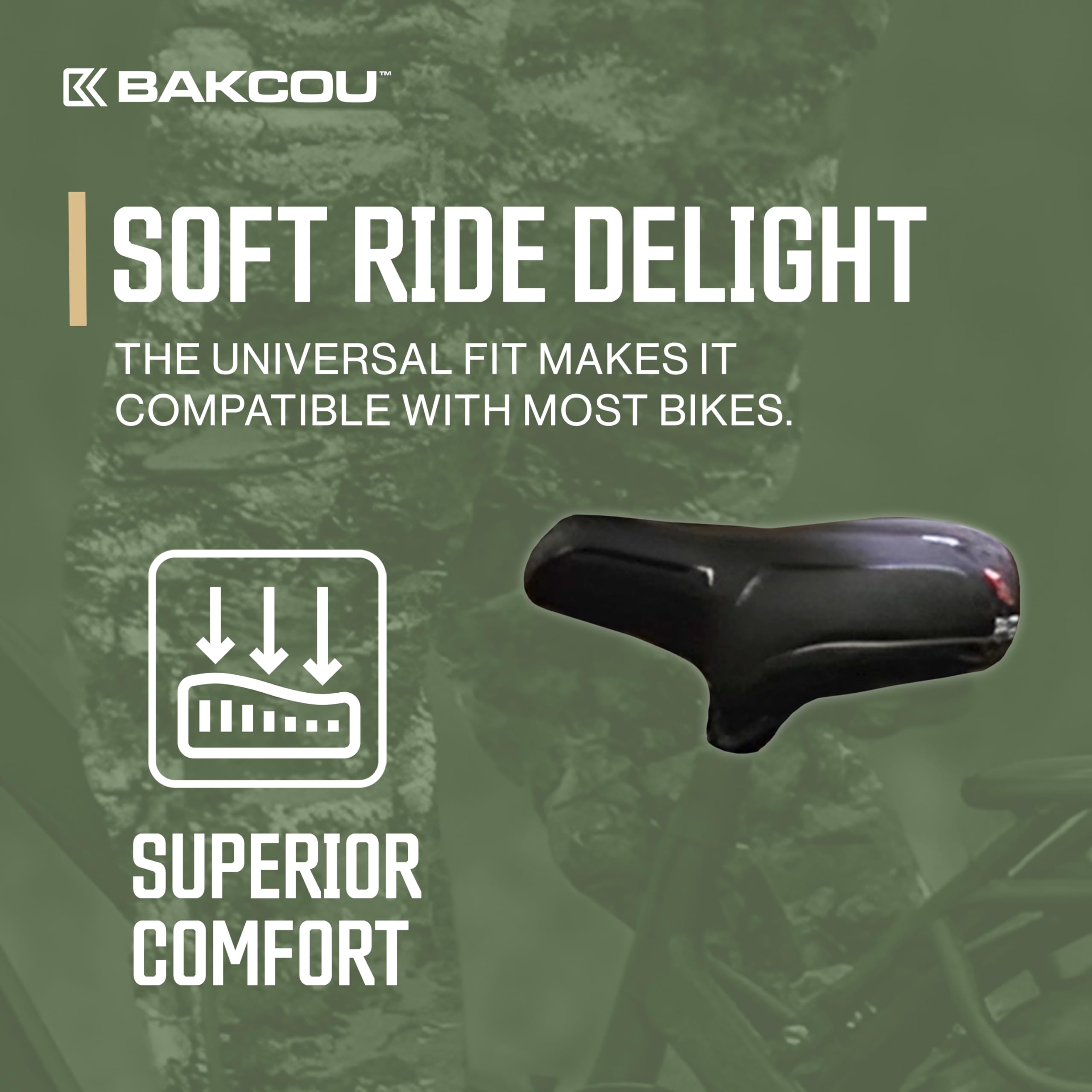 Oversized Bakcou Universal Fit Comfort Bike Seat - Plush Padding, Dual Spring Suspension, Easy Install, 8" Wide, 10" Long, 3.5" Thick