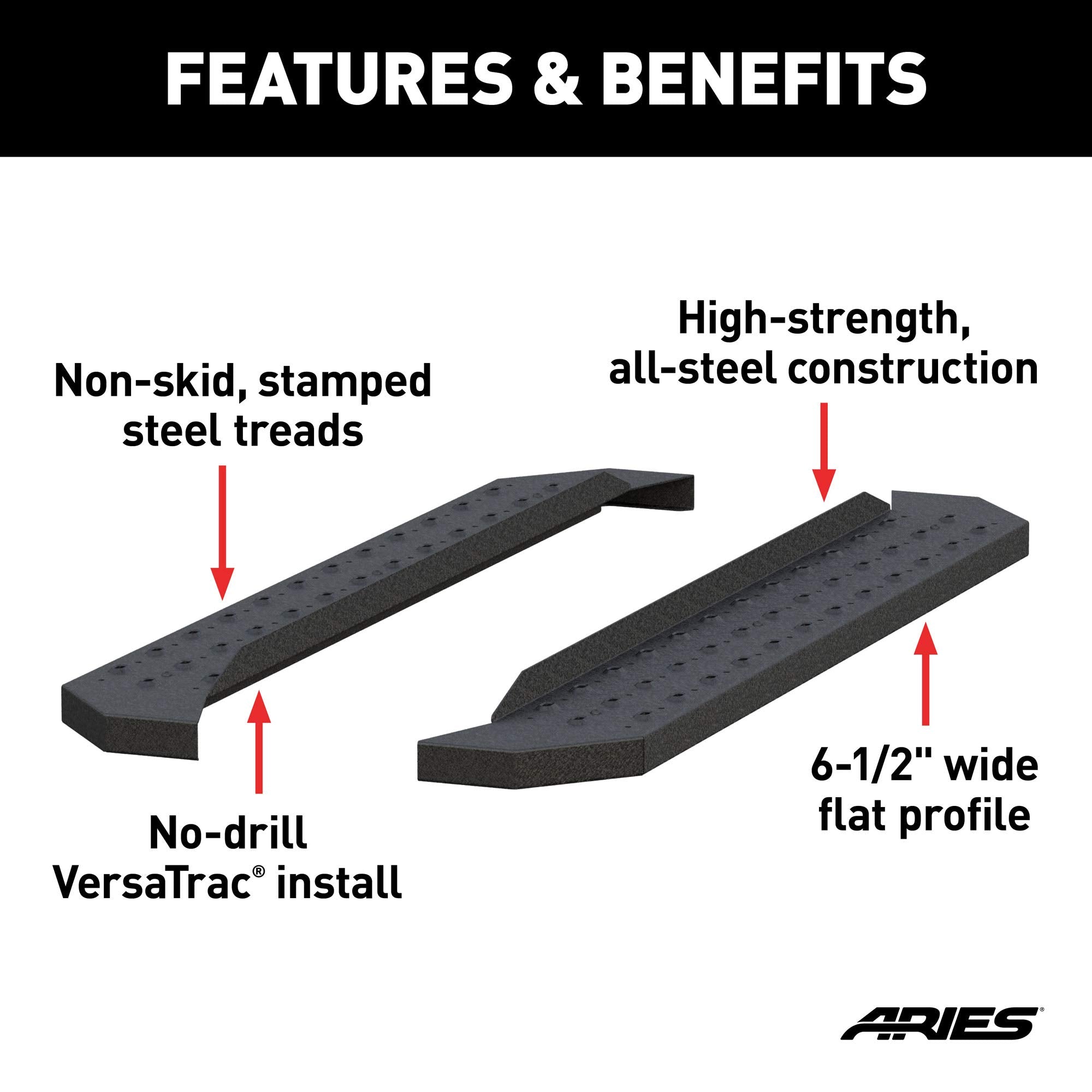 C2853 ARIES RidgeStep 6-1/2" x 53" Black Steel Running Boards (No Brackets)