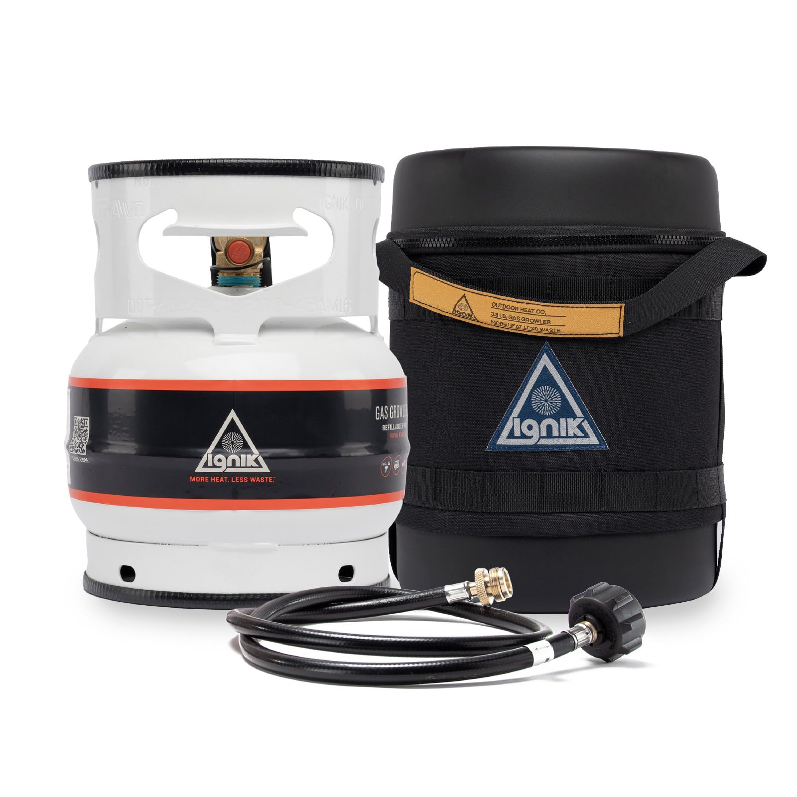 Ignik Deluxe Refillable Gas Growler 3.8-Pound Propane Tank with Carry Case and Adapter Hose, Black Case/White Tank