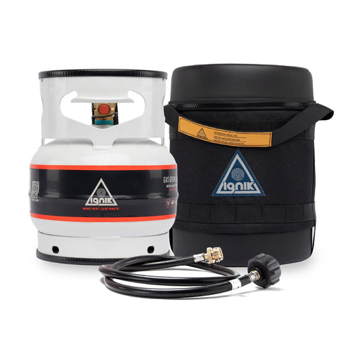 Ignik Deluxe Refillable Gas Growler 3.8-Pound Propane Tank with Carry Case and Adapter Hose, Black Case/White Tank