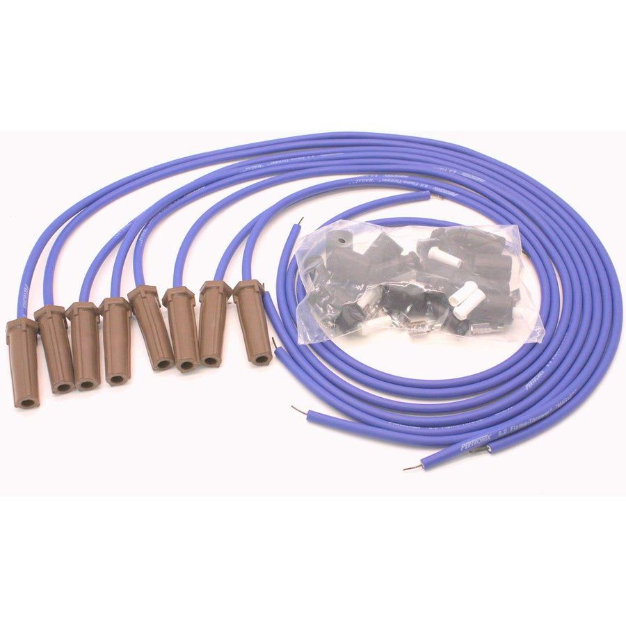 Flame-Thrower Spark Plug Wires Pertronix 818380 8mm 8 Cylinder Universal LS 180 Degree blue, 8 Pack