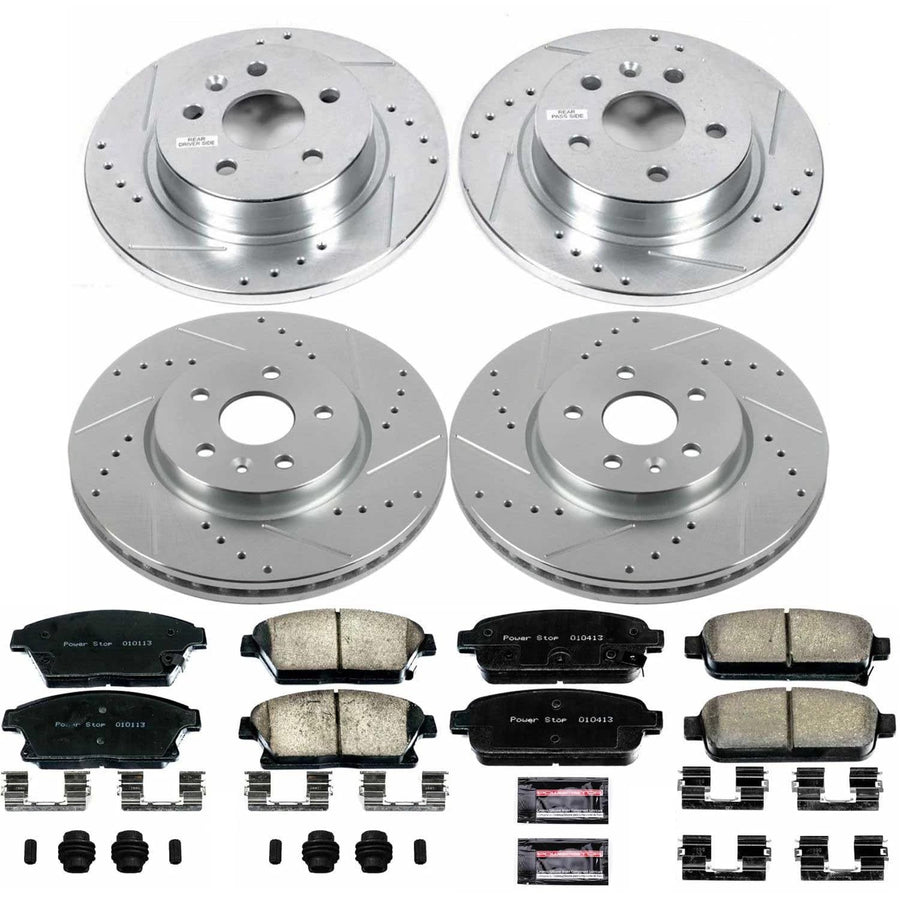 Power Stop K6995 Z23 Carbon Fiber Brake Pads Front and Rear with Drilled & Slotted Brake Rotors Kit For Chevrolet Trax 2015-2017 [Model Specific]