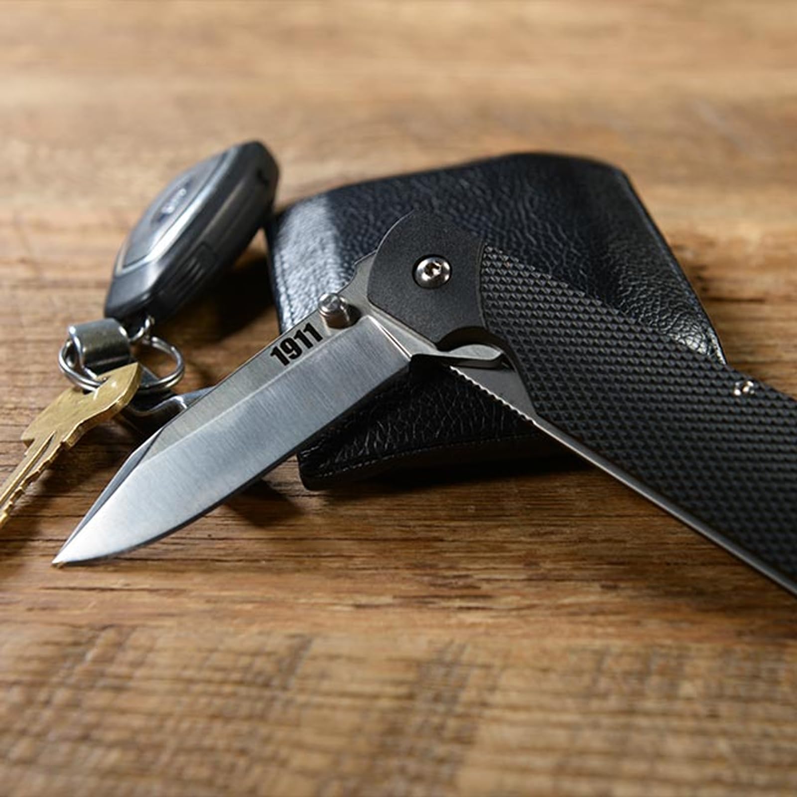 1911 Cold Steel Folding Knife with Liner Lock, Checkered Griv-Ex Handle, Ambidextrous Pocket Clip, and Flipper, Silver & Black