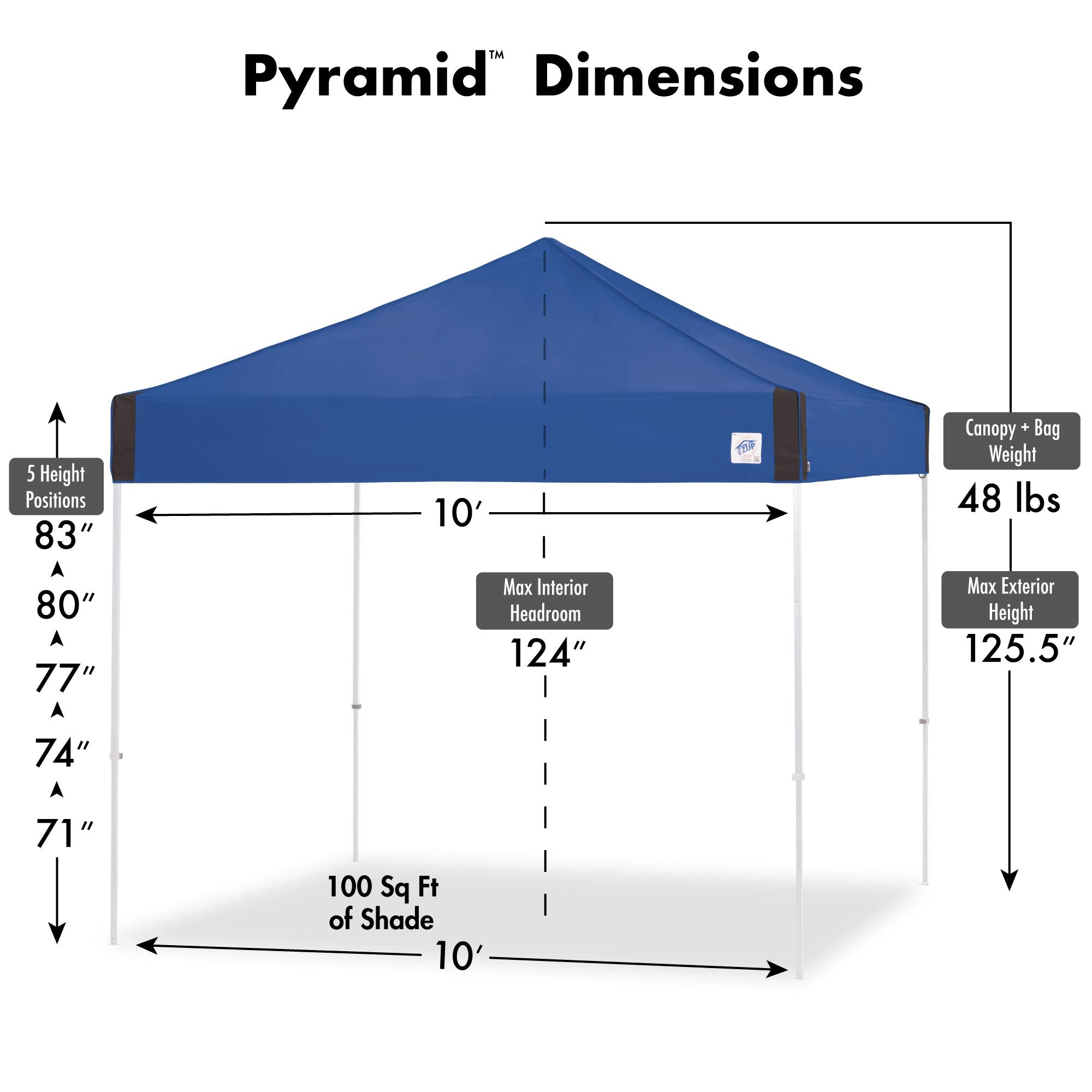 E-Z UP Instant Shelter Pyramid Canopy, 10' x 10' with Wide-Trax Roller Bag & 4 Piece Spike Set, Punch