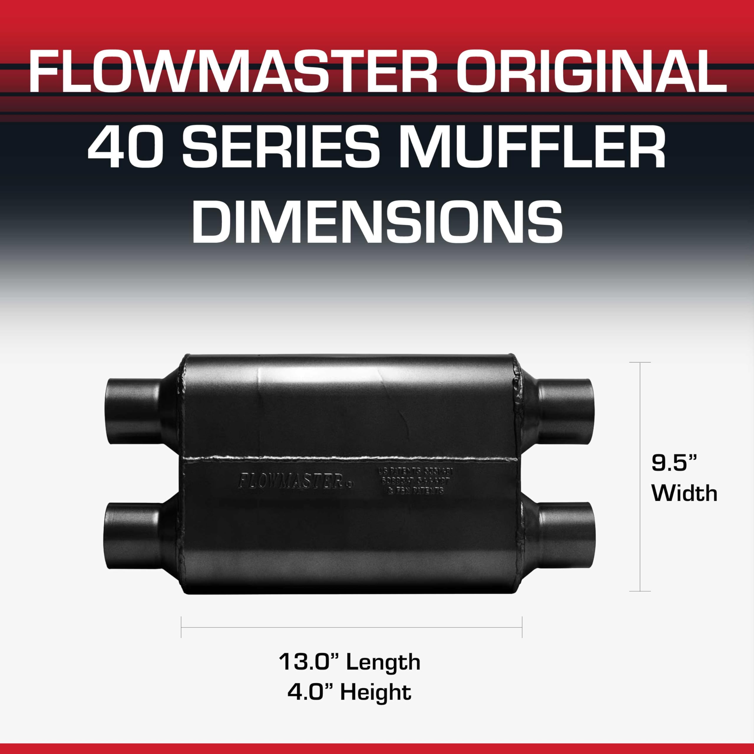 40 Series Flowmaster Original Chambered Muffler – 2.50” Dual In / 2.50” Dual Out – Aggressive Sound – 16-Gauge Aluminized Steel – For Muscle Cars, Street Rods, Trucks, SUVs & Strip Builds (425404)