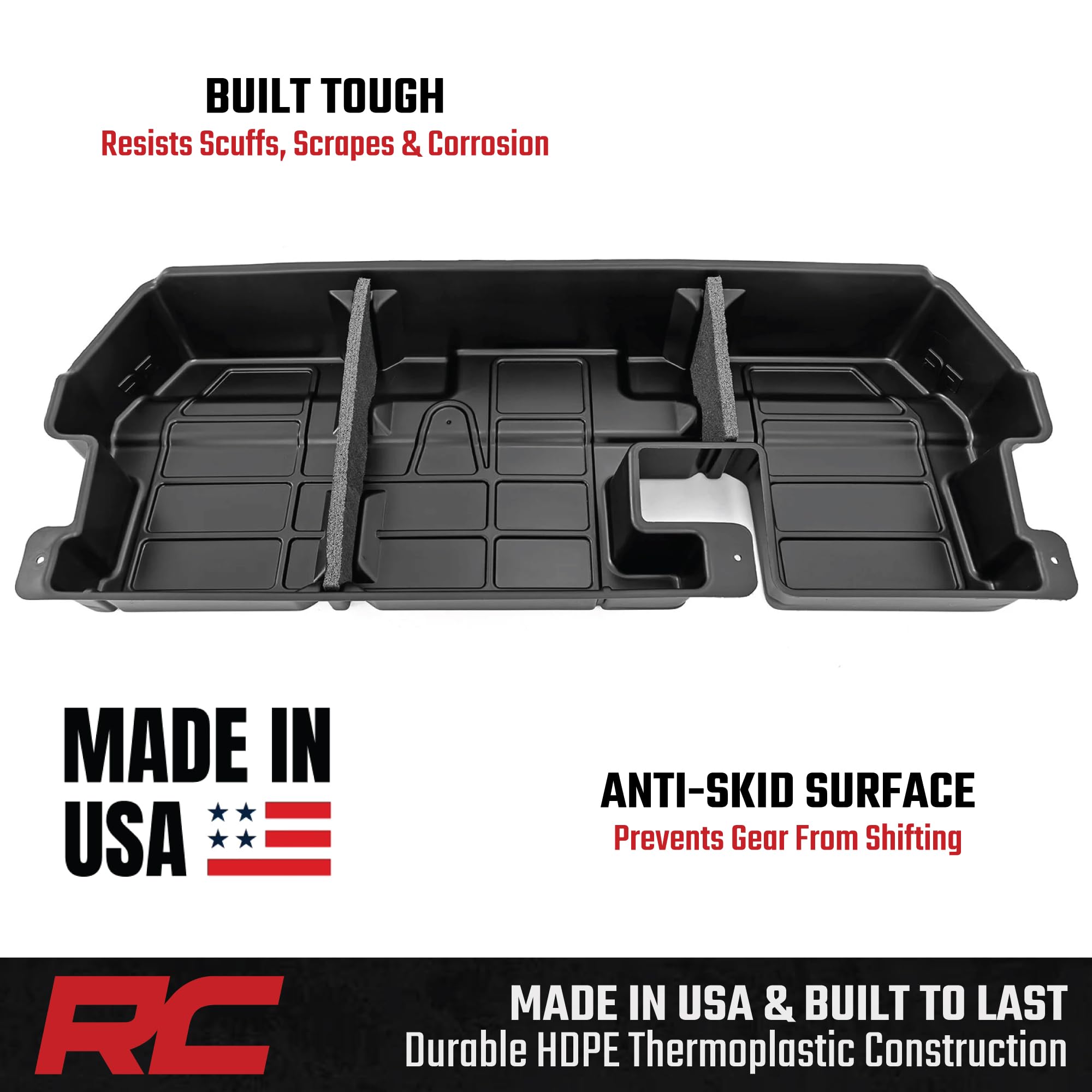 Rough Country Under Seat Storage for Double Cab Toyota Tundra (2007-2021) - Custom-Fit Rear Underseat Tray Organizer, Secure Hidden Storage Box for Tools & Gear