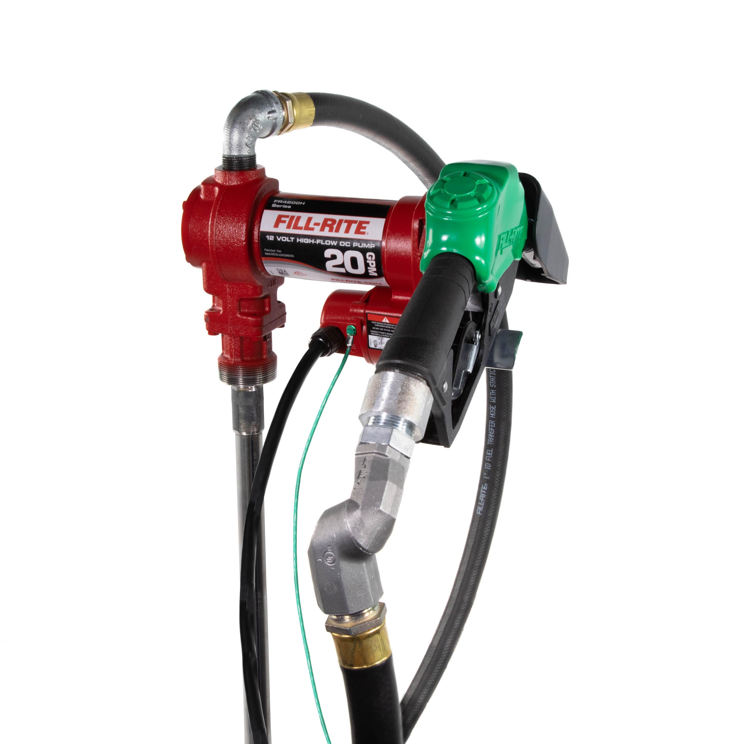 Fill-Rite 12V FR4220HDSQ Fuel Transfer Pump with Discharge Hose, Automatic Nozzle – Green, & Swivel | Gasoline, Diesel, Kerosene, Ethanol Blends, Methanol Blends & Biodiesel
