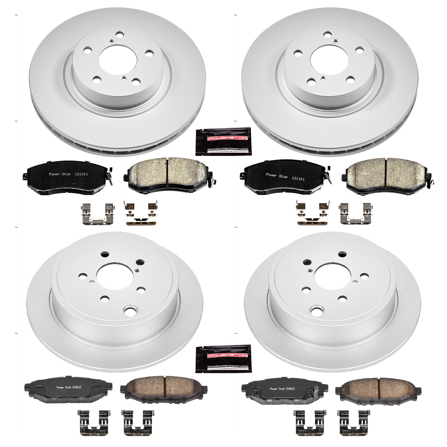 Power Stop CRK6112 Brake Rotor Coated & Ceramic Brake Pads- front & rear For Subaru BRZ 2013-2016, Subaru Impreza 2011 [Model Specific]
