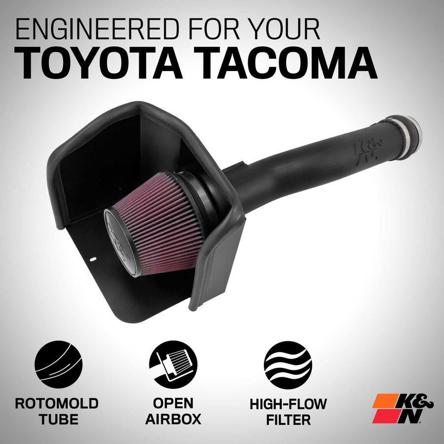 Cold Air Intake System K&N: High-Flow Air Filter, Increase Performance & Towing: Compatible with 2016-2023 TOYOTA Tacoma, 63-9039