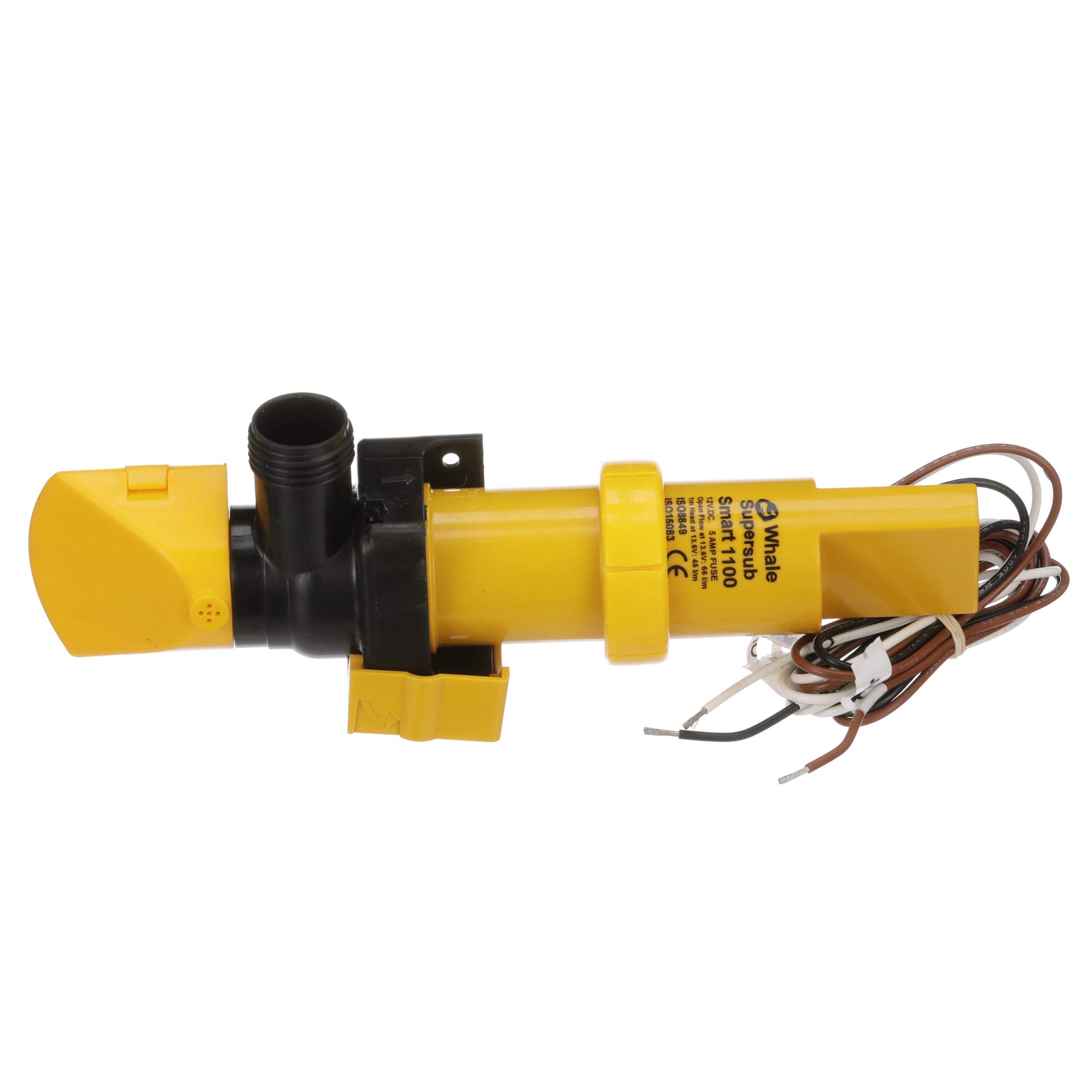 Whale Supersub Smart 1100 Electric Bilge Pump - for Fresh or Salt Water Use, 12V DC, 5 Amps, Open Flow Rate of 1050 GPH @ 27.2V DC, 16 AWG Wire, Hose Connections 1-Inch and 1 1/8-Inch