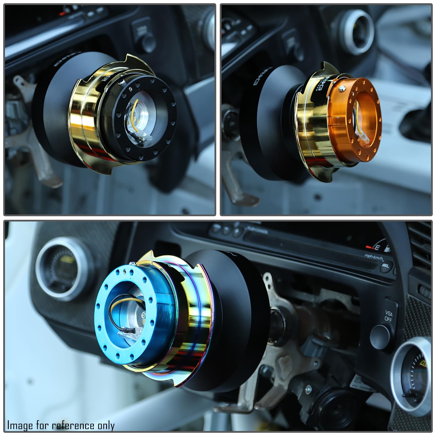 NRG Innovations Short Hub Racing Style Steering Wheel, Lockable Aluminum Steering Shaft, 6x70mm Bolt Pattern Quick Release Adapter Unit, Compatible For 97-12 Honda/Acura, Black, NRG-SRK-131H-A